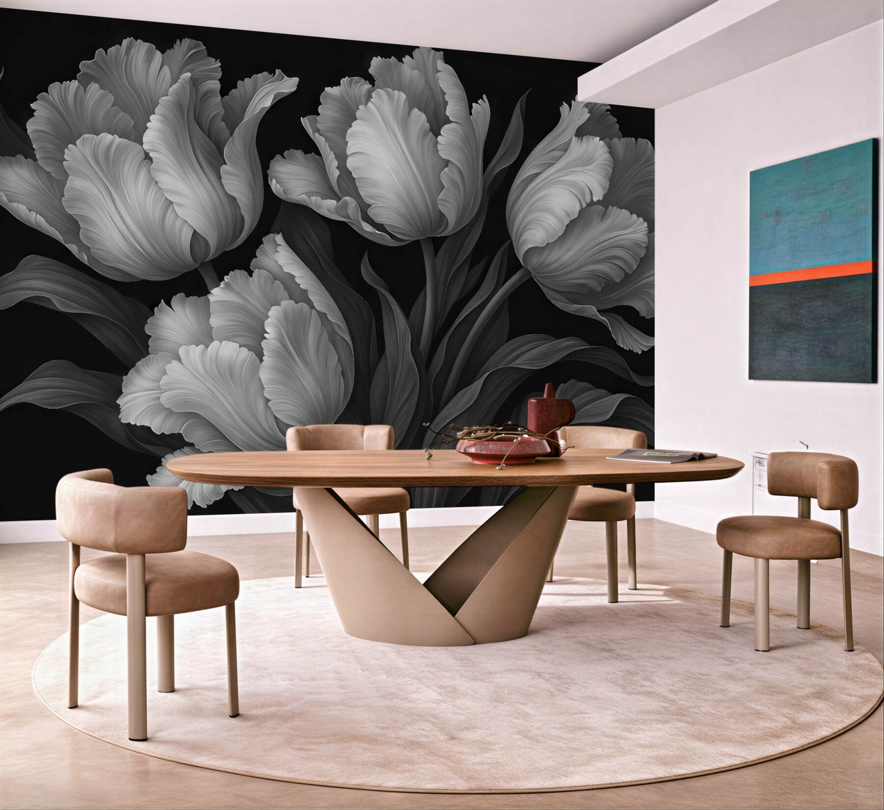 Fototapeta srebrzyste tulipany w eleganckim mroku