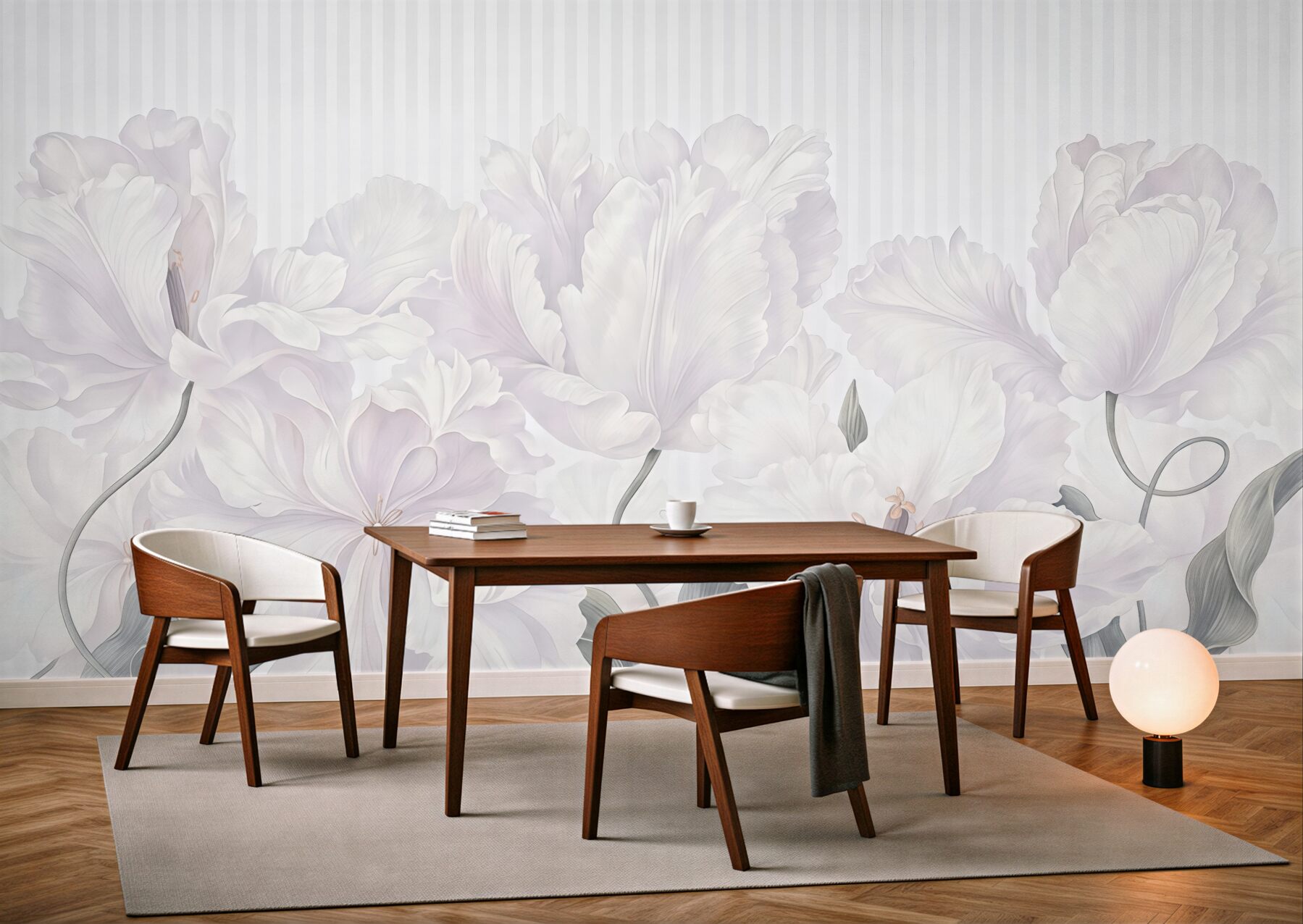 Fototapeta kremowe peonie w subtelnych pasach