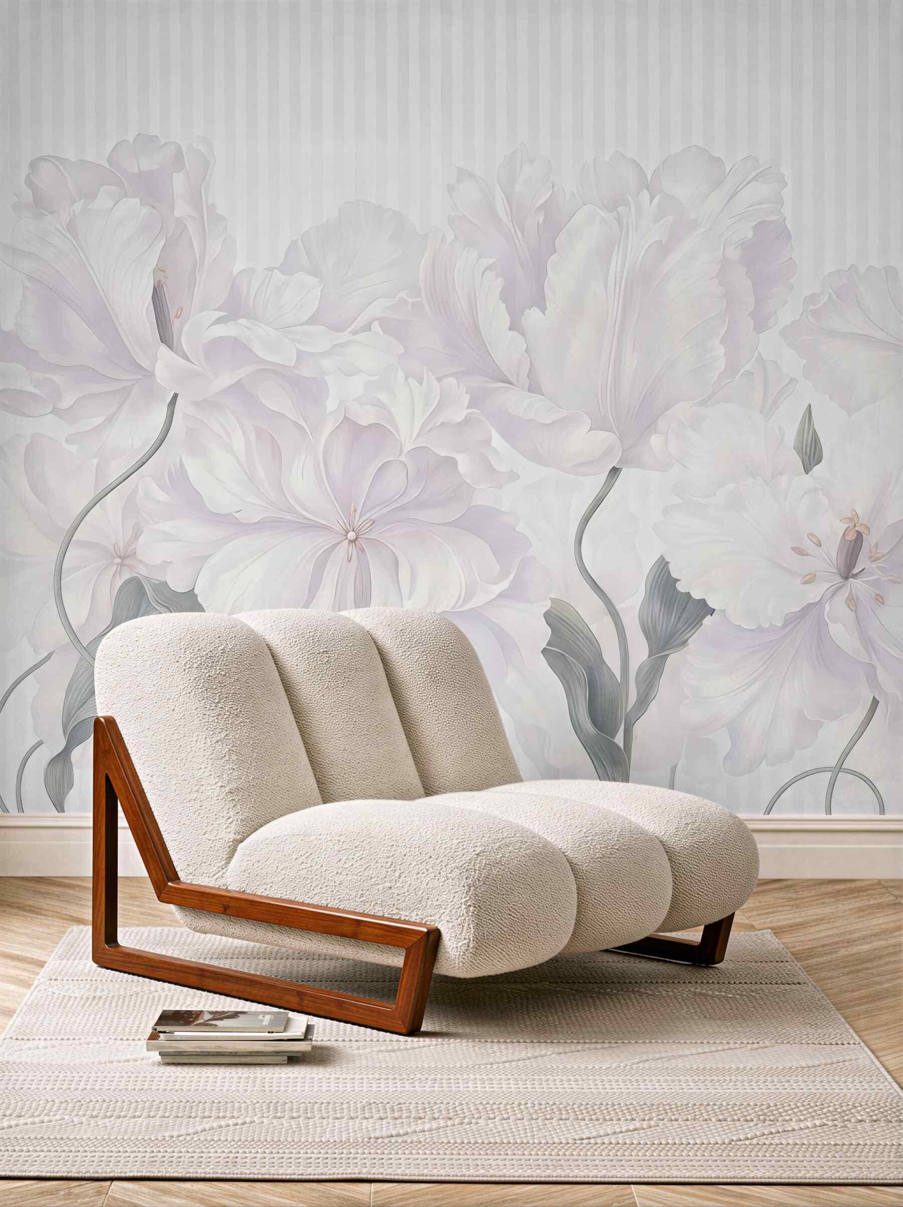 Fototapeta kremowe peonie w subtelnych pasach