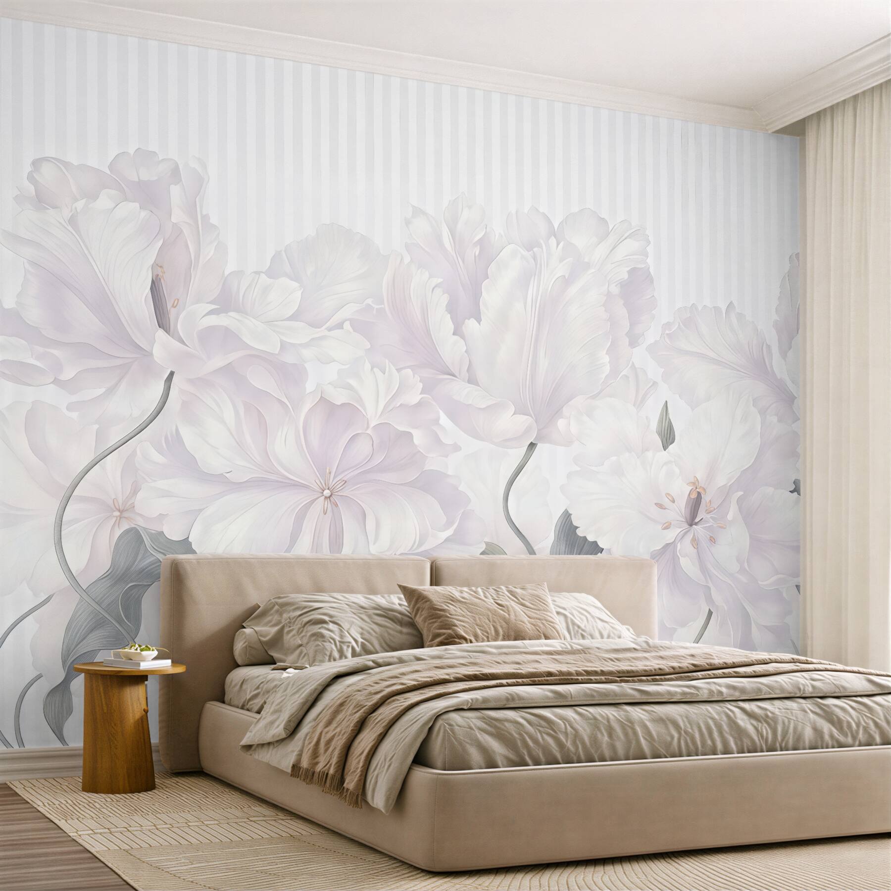 Fototapeta kremowe peonie w subtelnych pasach