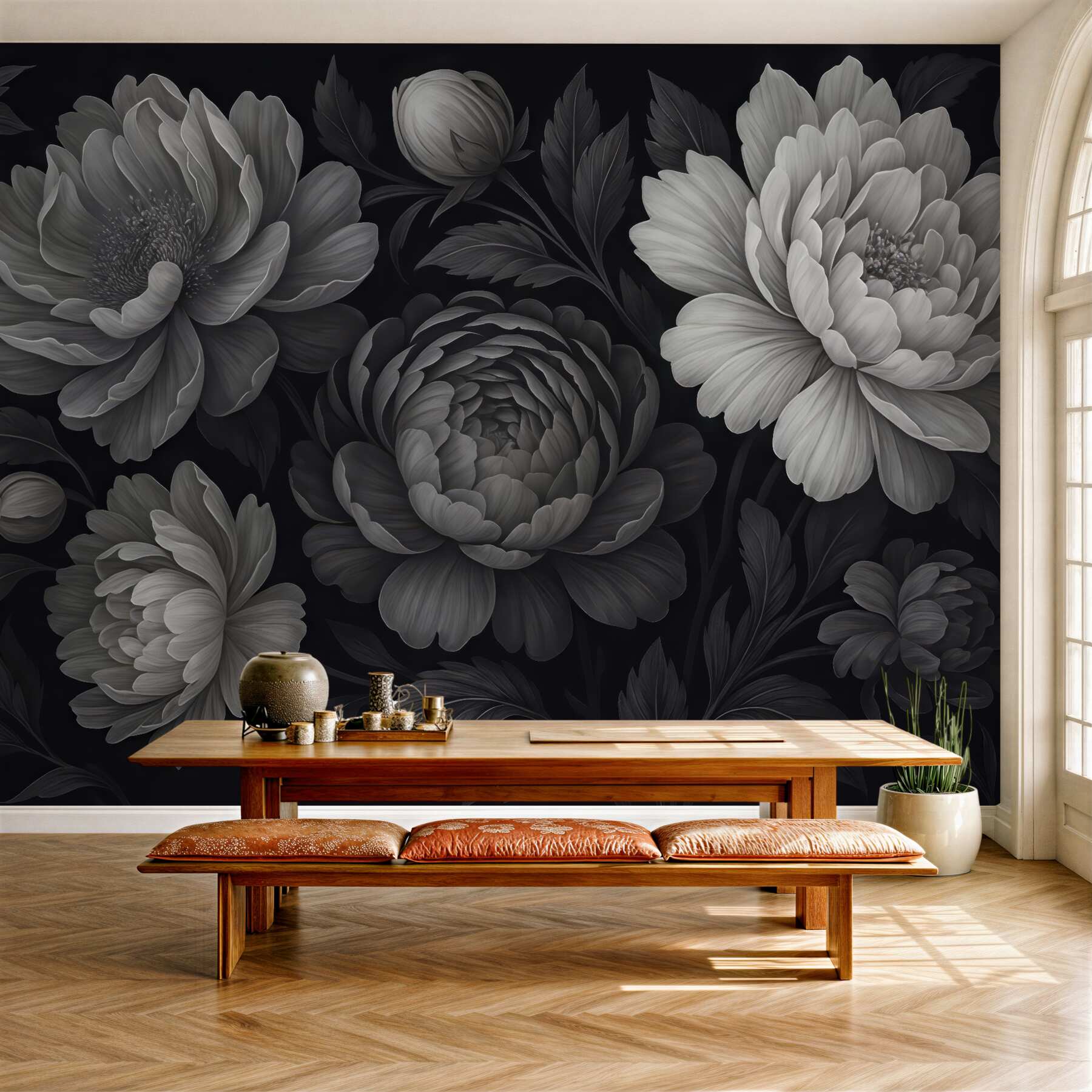 Fototapeta ciemne piwonie w eleganckim cieniu