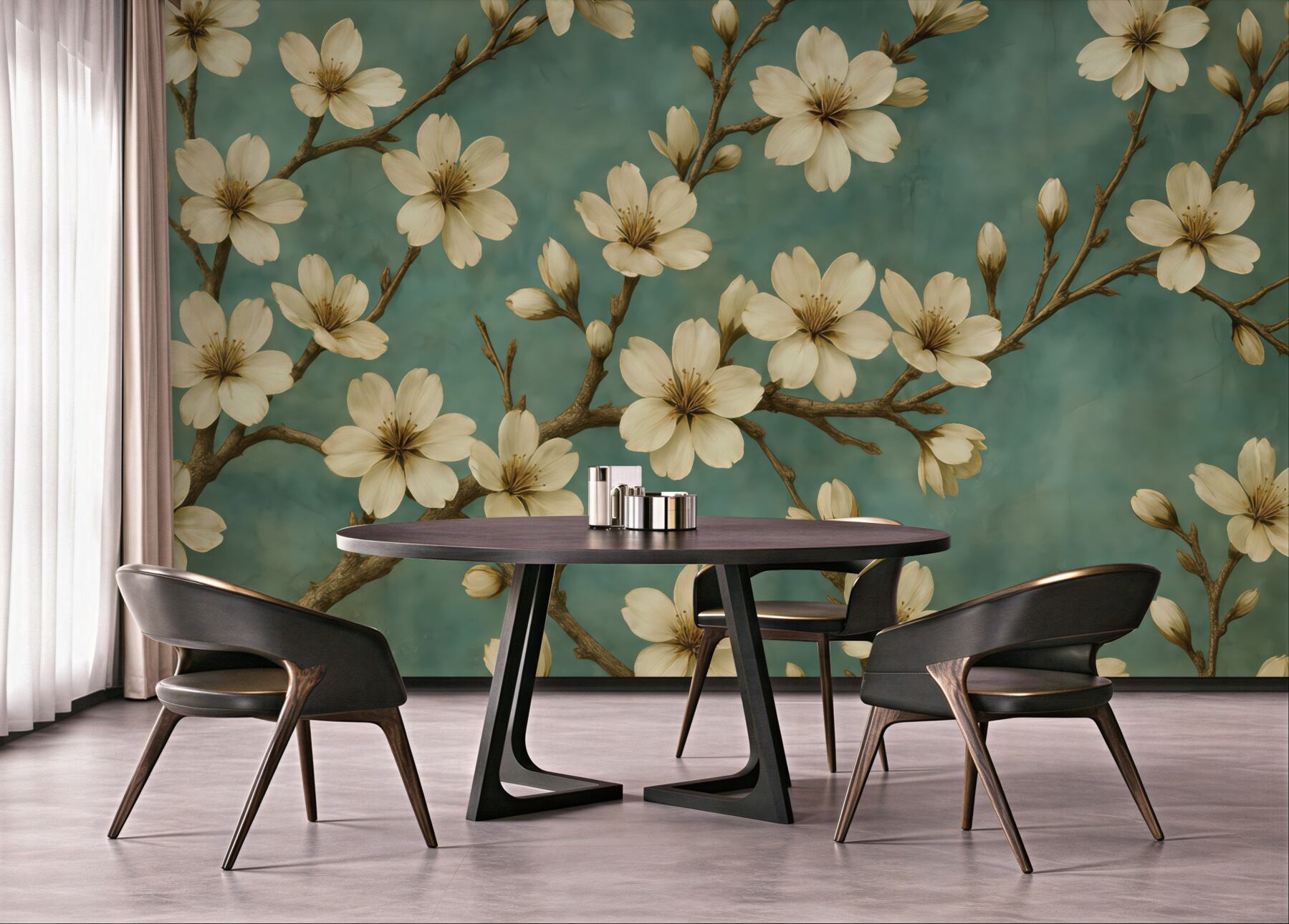 Fototapeta kremowe magnolie na turkusowym tle