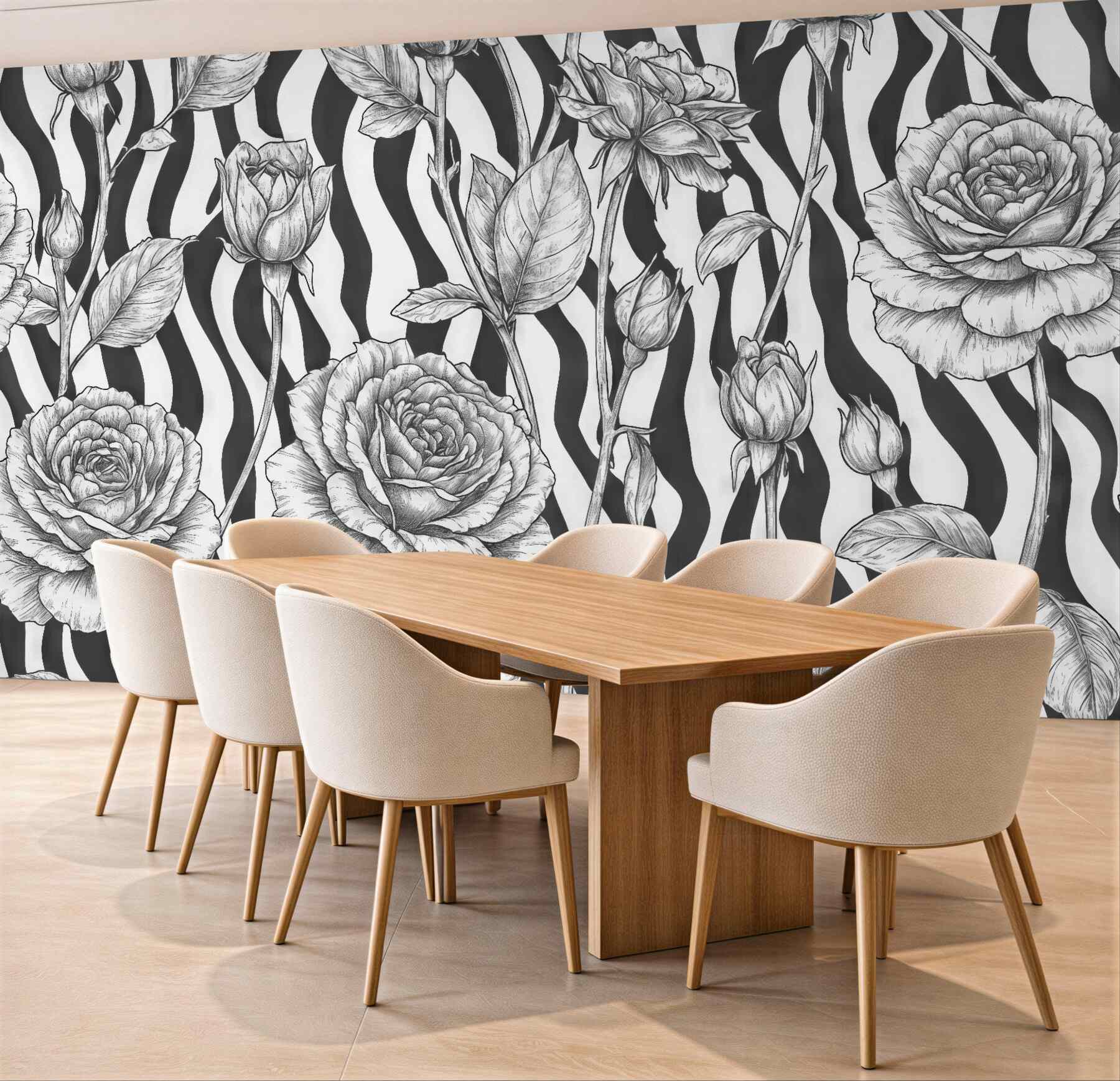 Fototapeta róże na zebraficznym tle