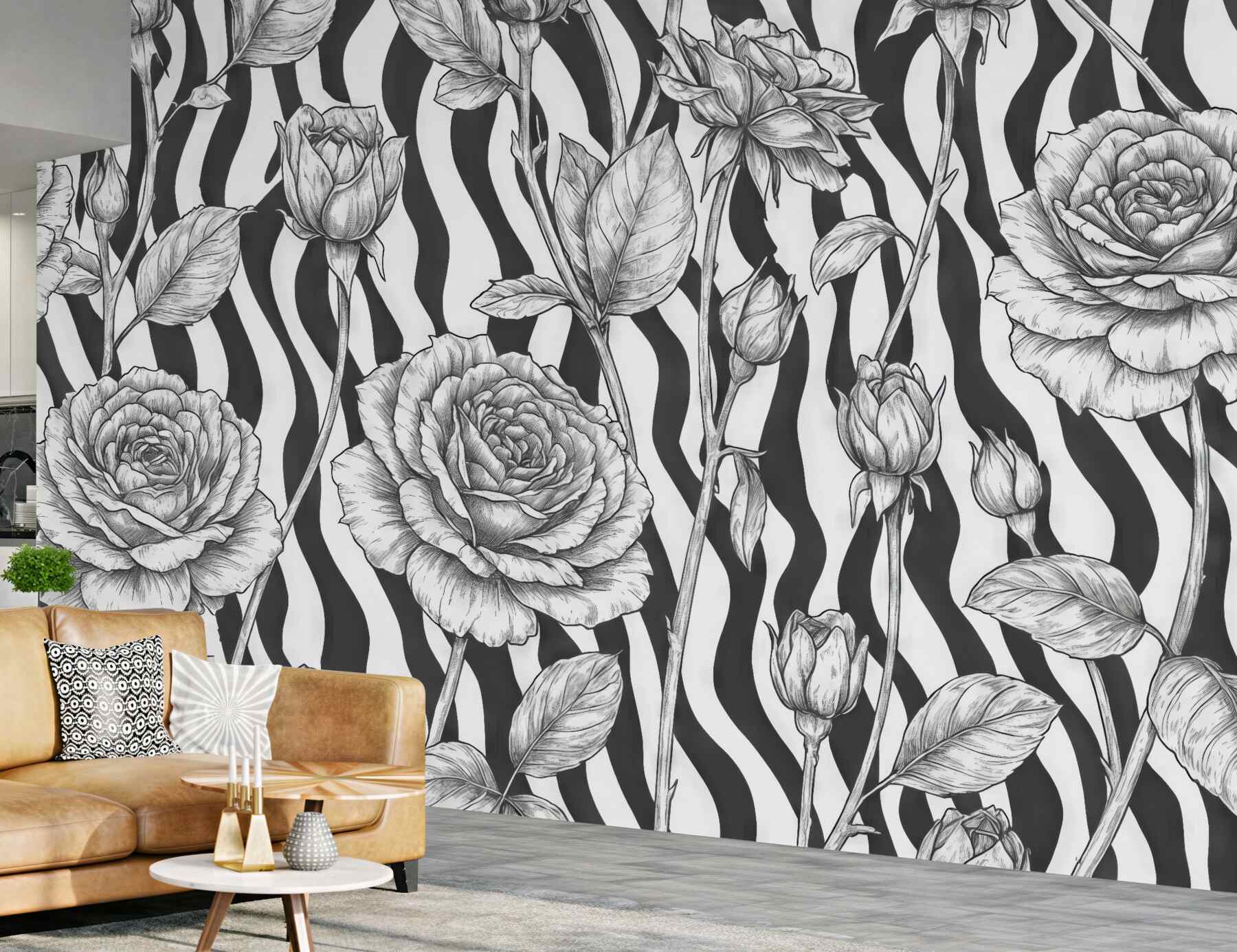 Fototapeta róże na zebraficznym tle
