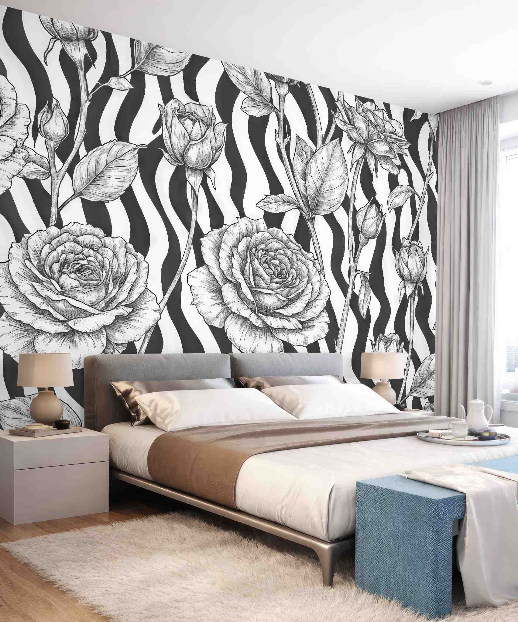 Fototapeta róże na zebraficznym tle