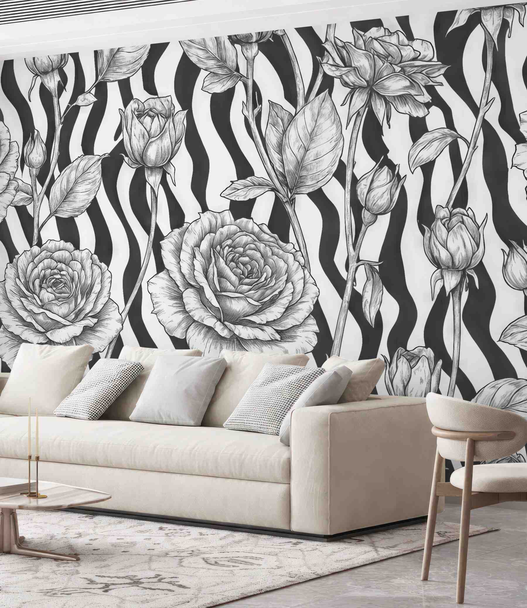 Fototapeta róże na zebraficznym tle