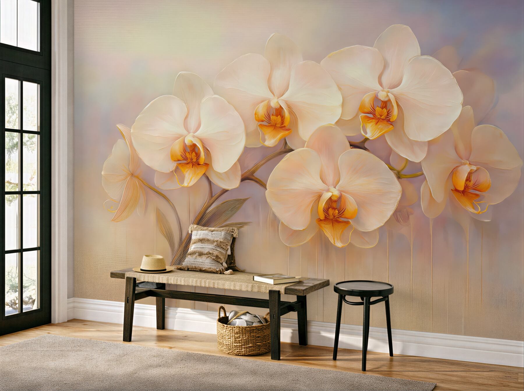 Fototapeta kremowe orchidee w złocistej elegancji
