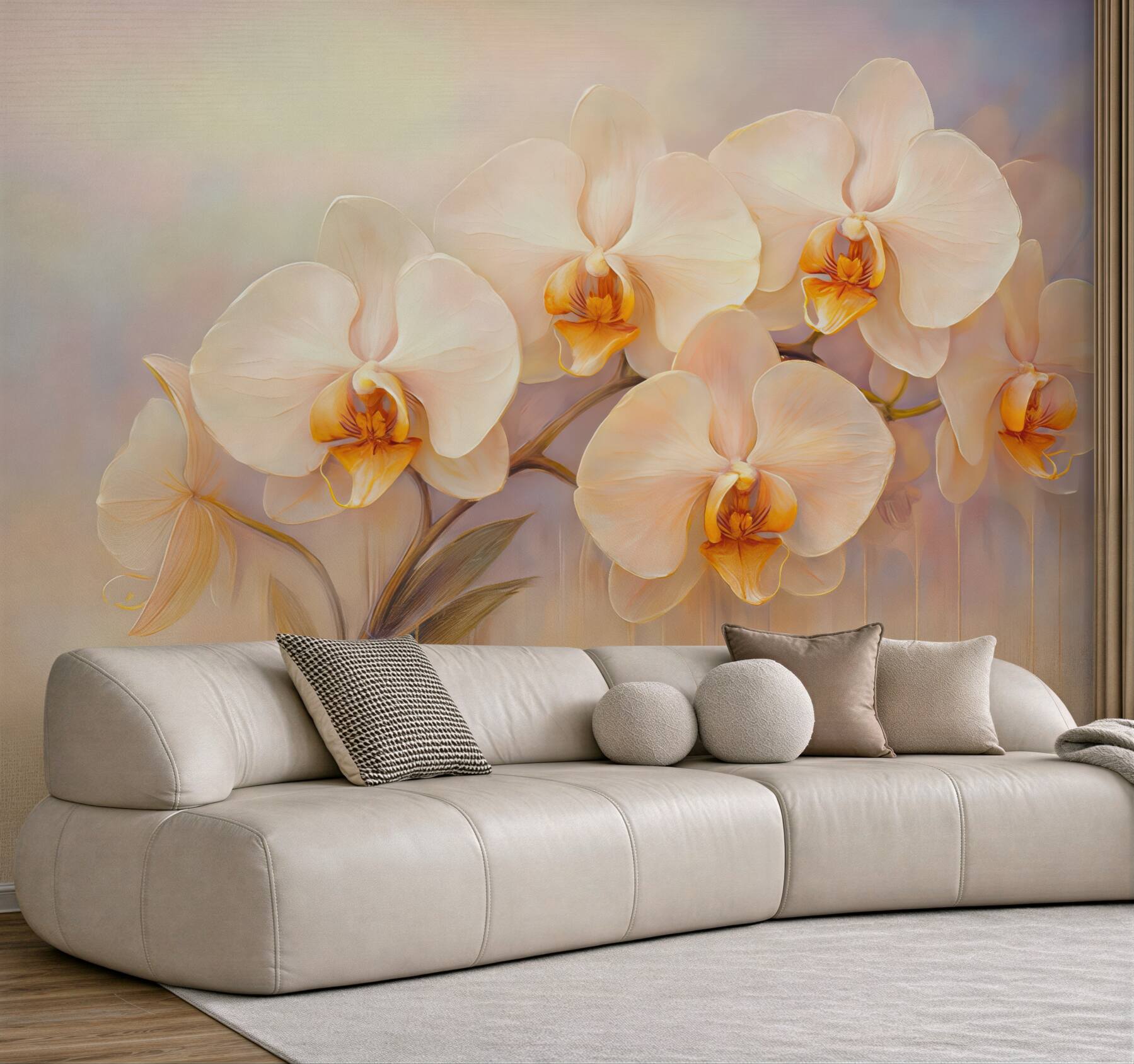 Fototapeta kremowe orchidee w złocistej elegancji