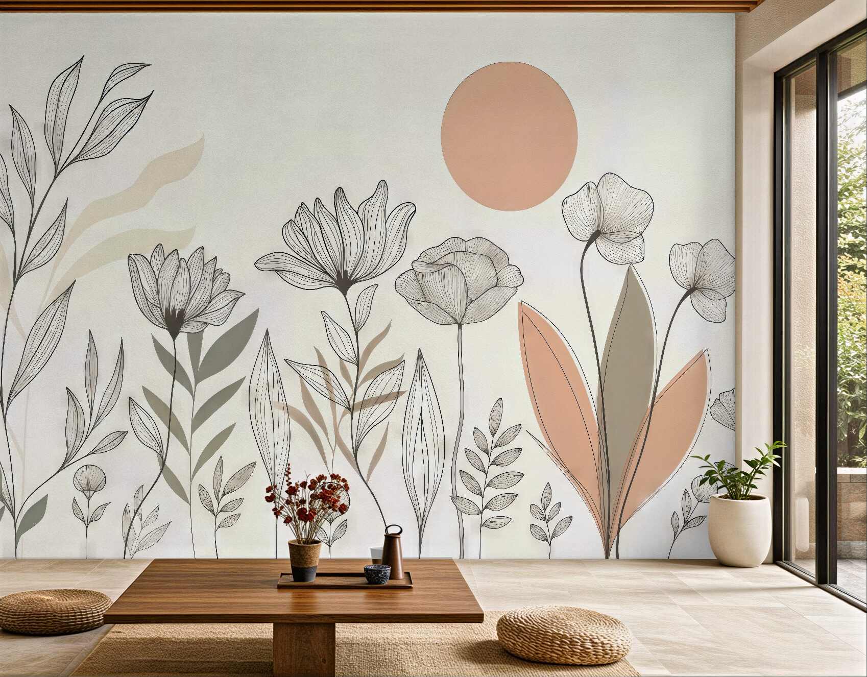 Fototapeta delikatna łąka w stylu line art