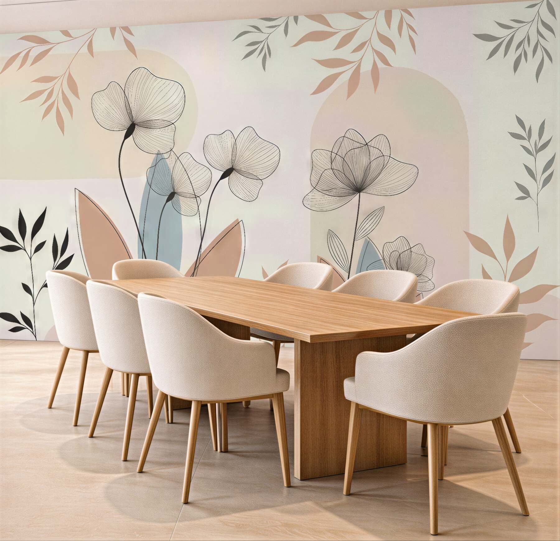 Fototapeta pastelowe kwiaty i liście boho