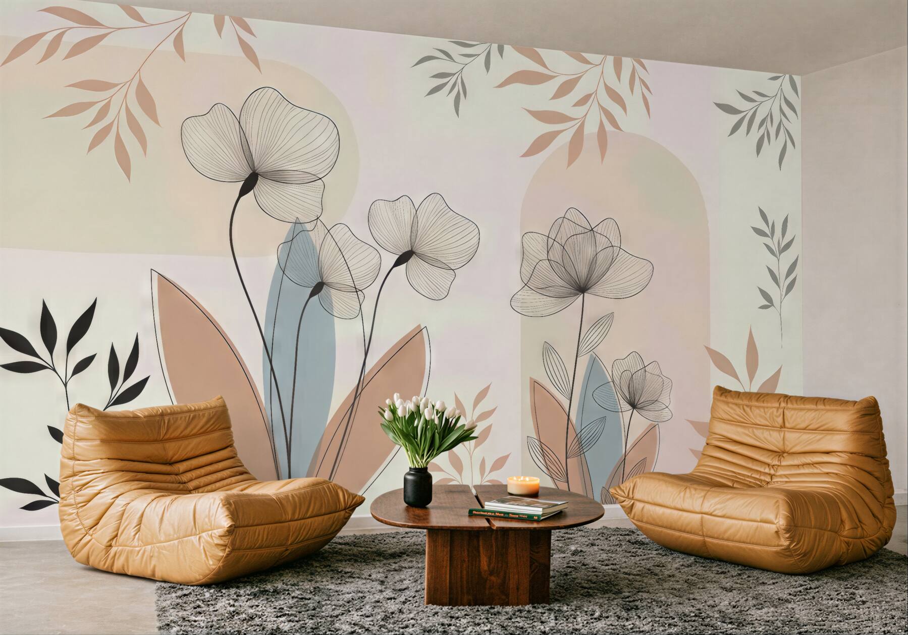 Fototapeta pastelowe kwiaty i liście boho