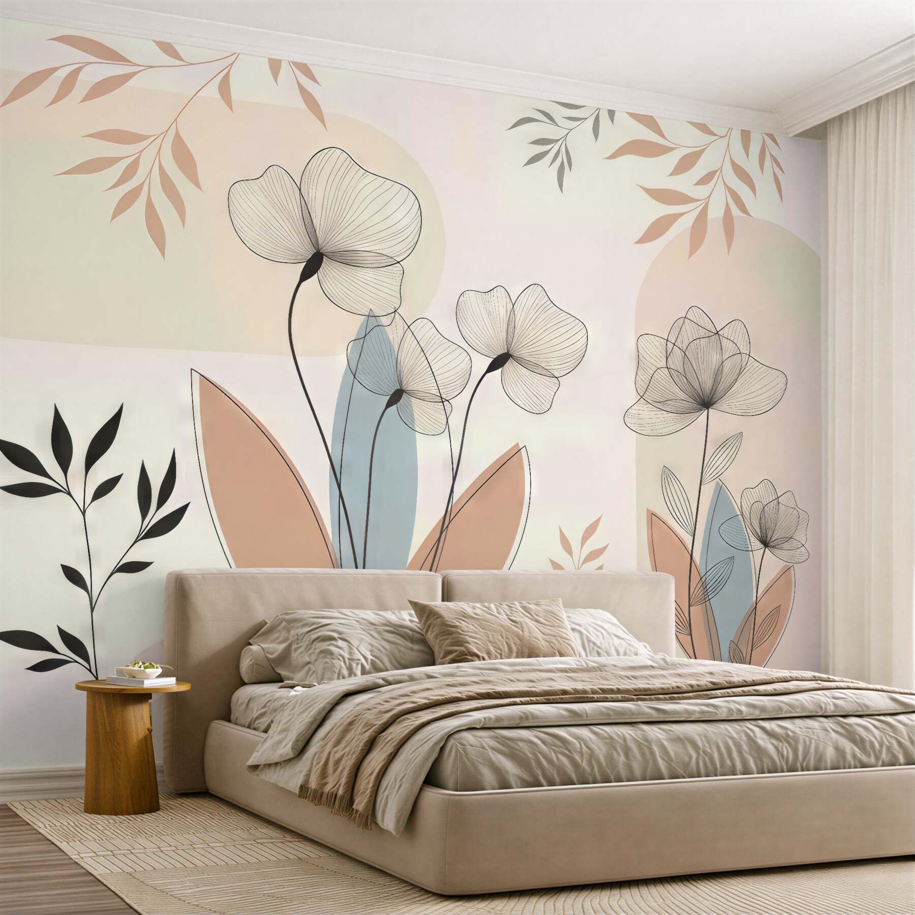 Fototapeta pastelowe kwiaty i liście boho