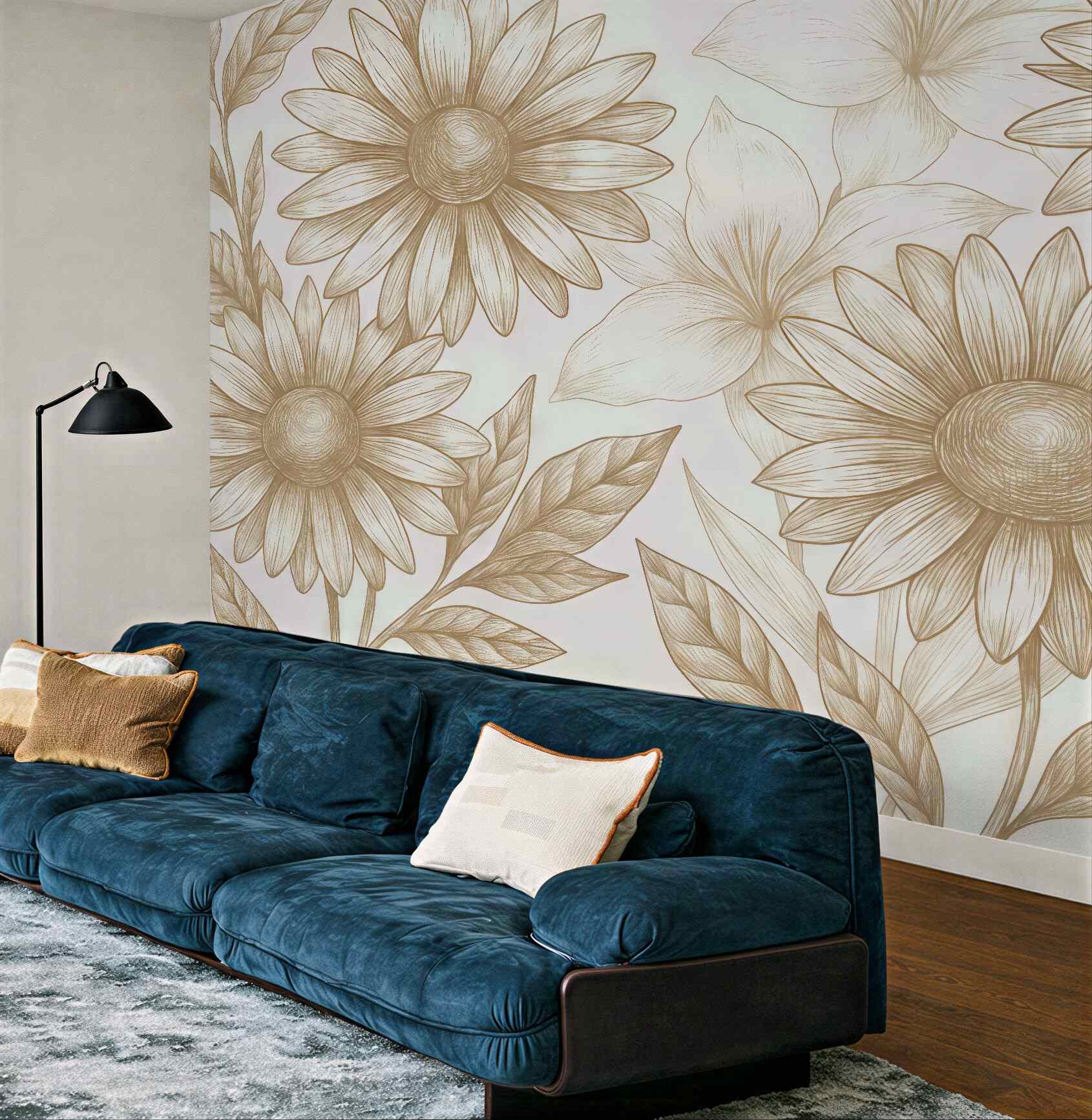 Fototapeta delikatne kwiaty w beżowym szkicu