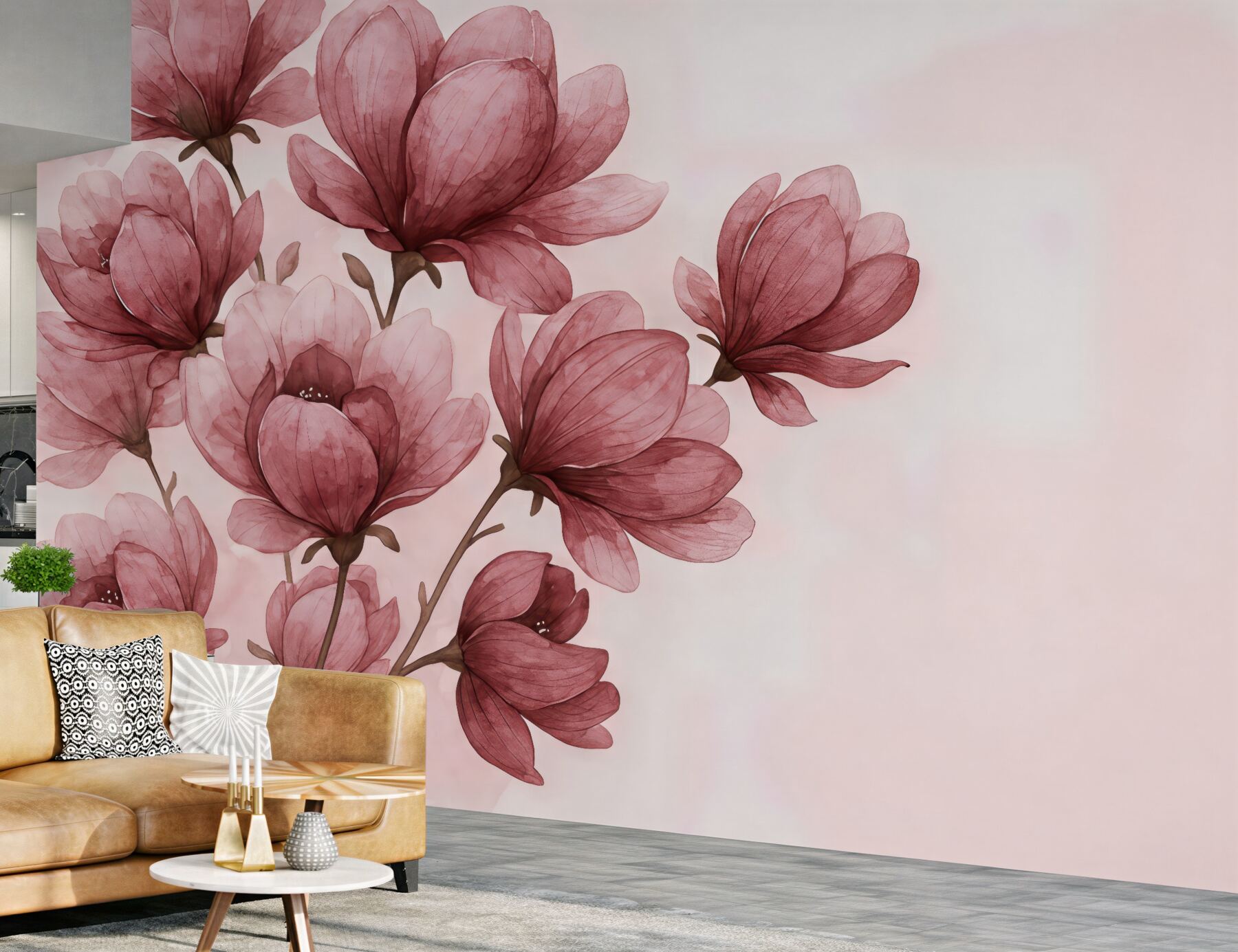 Fototapeta pudrowe magnolie w subtelnej akwareli