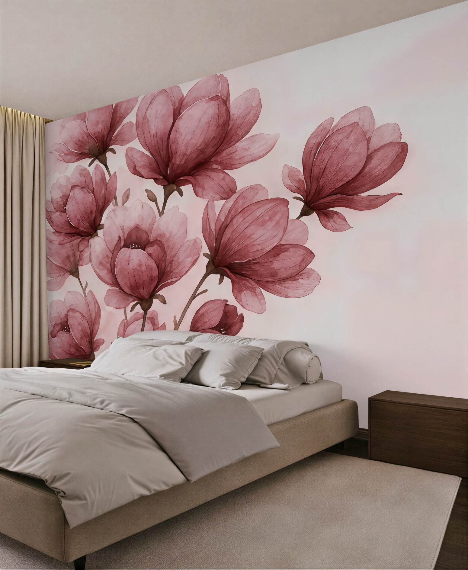 Fototapeta pudrowe magnolie w subtelnej akwareli