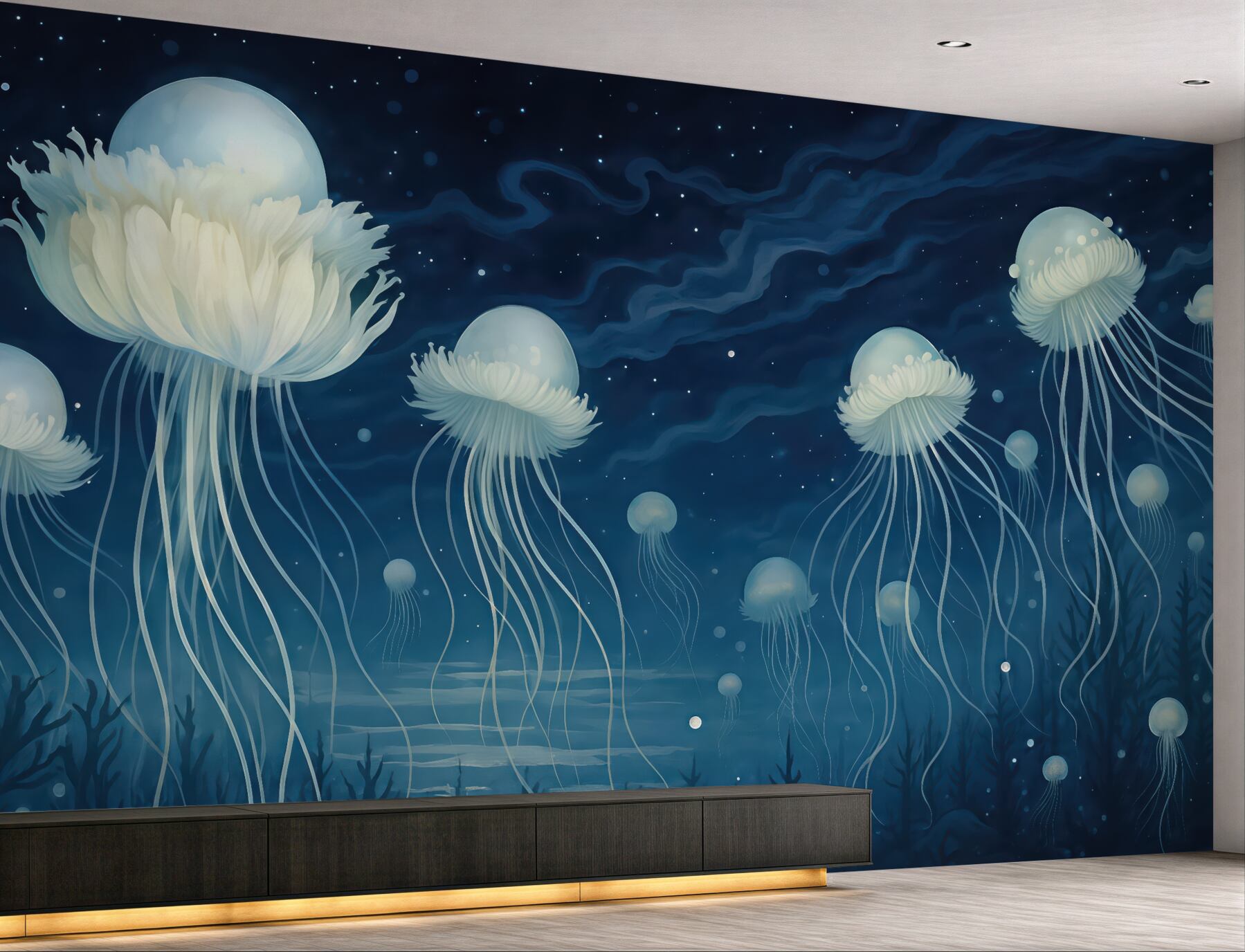 Fototapeta magiczne meduzy w nocnym oceanie