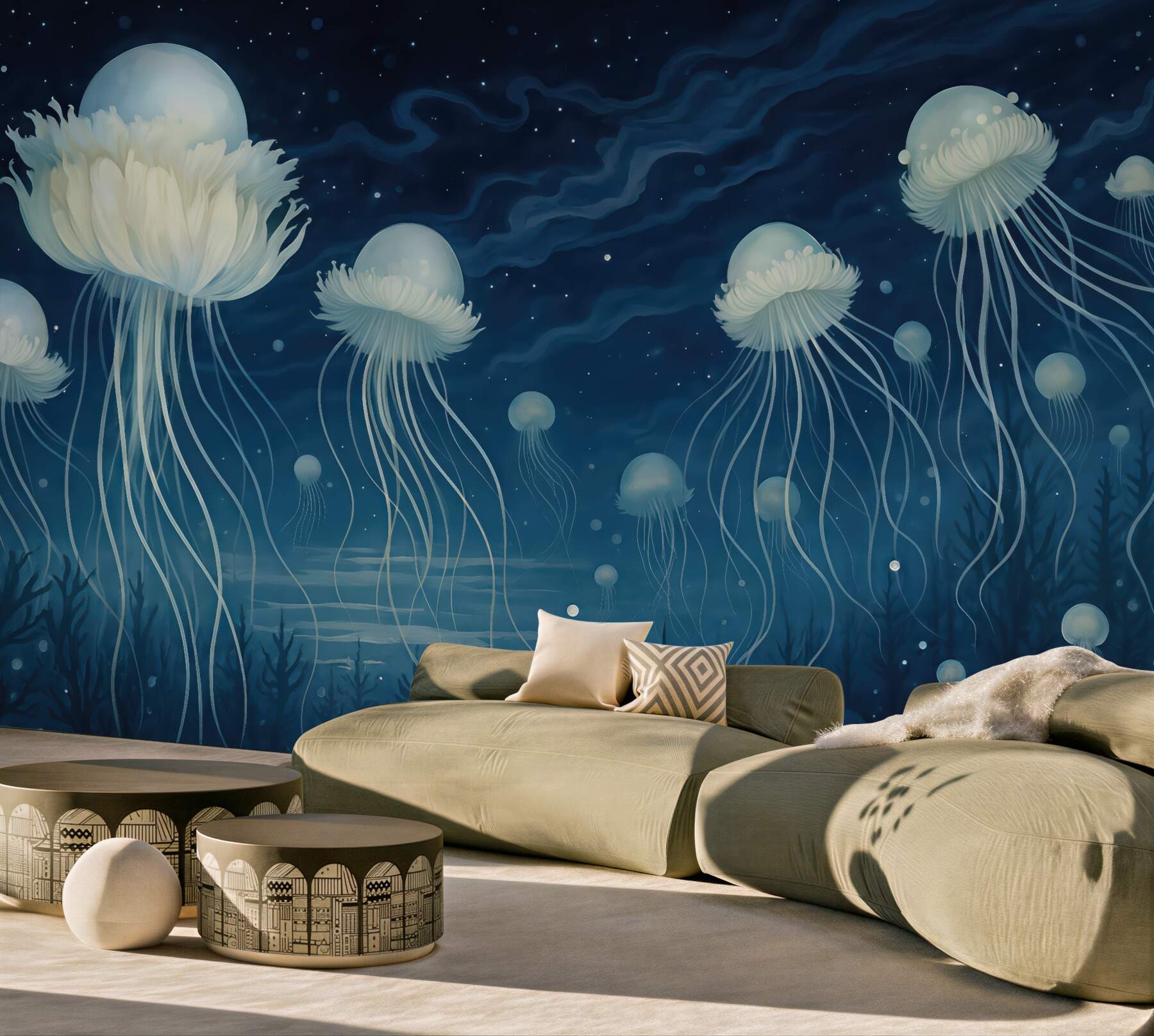 Fototapeta magiczne meduzy w nocnym oceanie