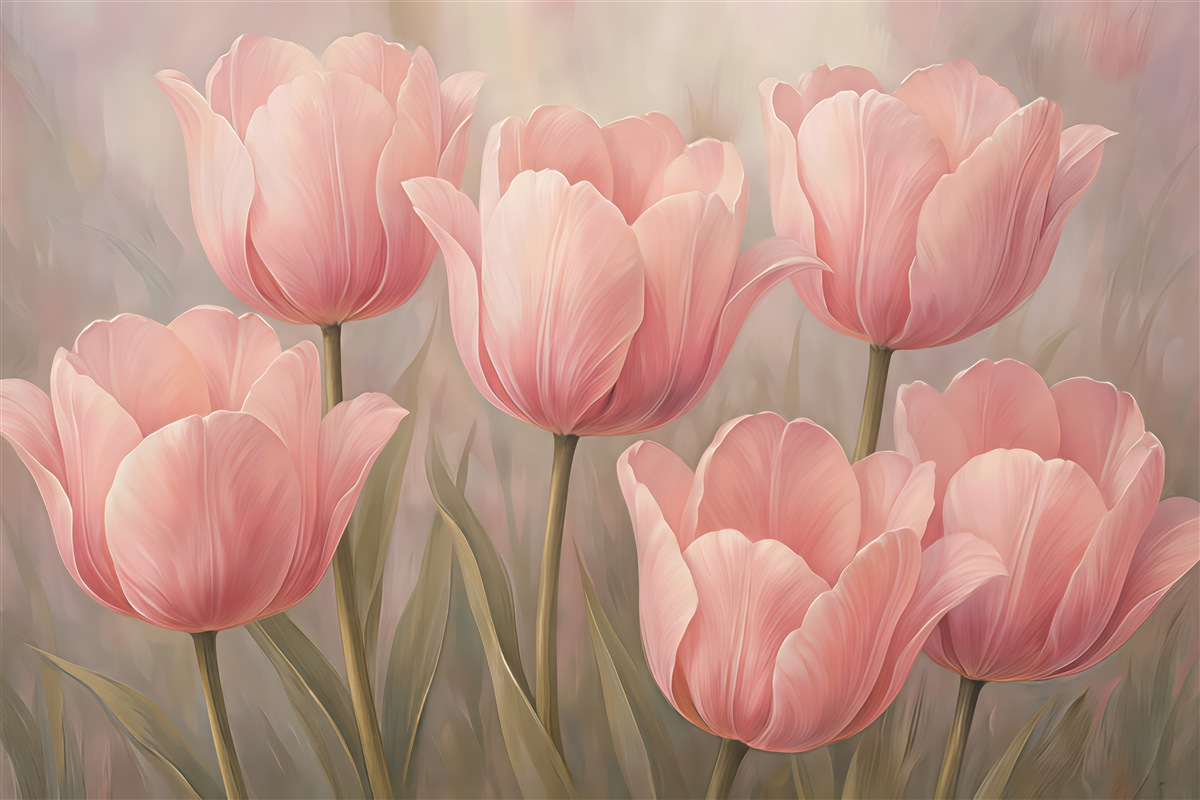 Fototapeta pudrowe tulipany w romantycznym blasku