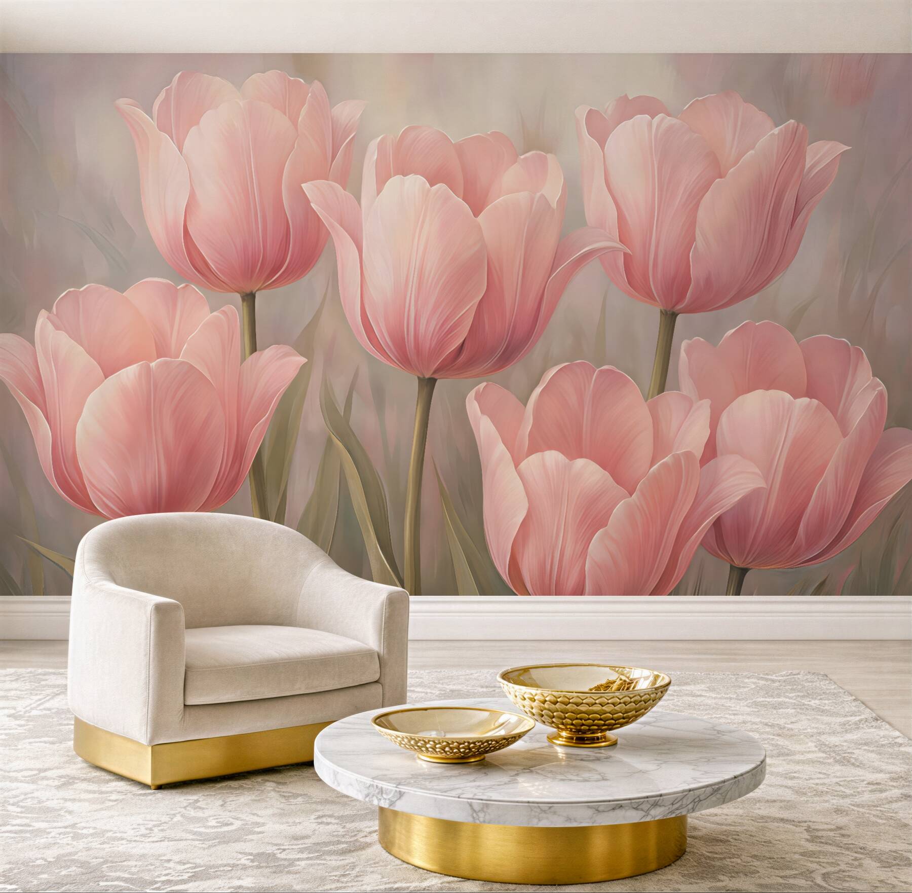 Fototapeta pudrowe tulipany w romantycznym blasku