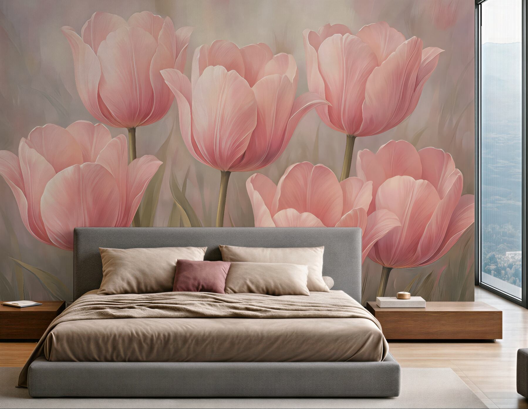 Fototapeta pudrowe tulipany w romantycznym blasku