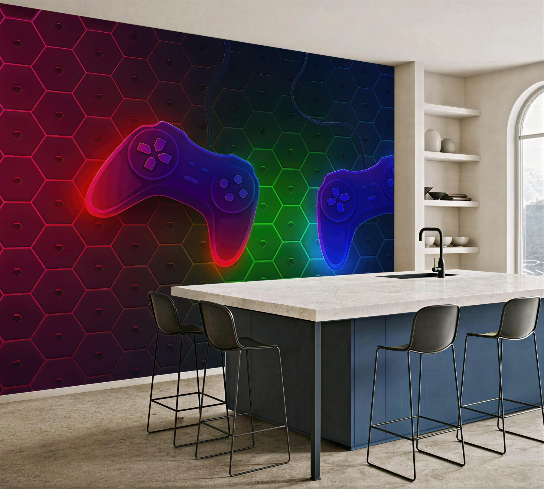 Fototapeta neonowe pady na geometrycznym tle