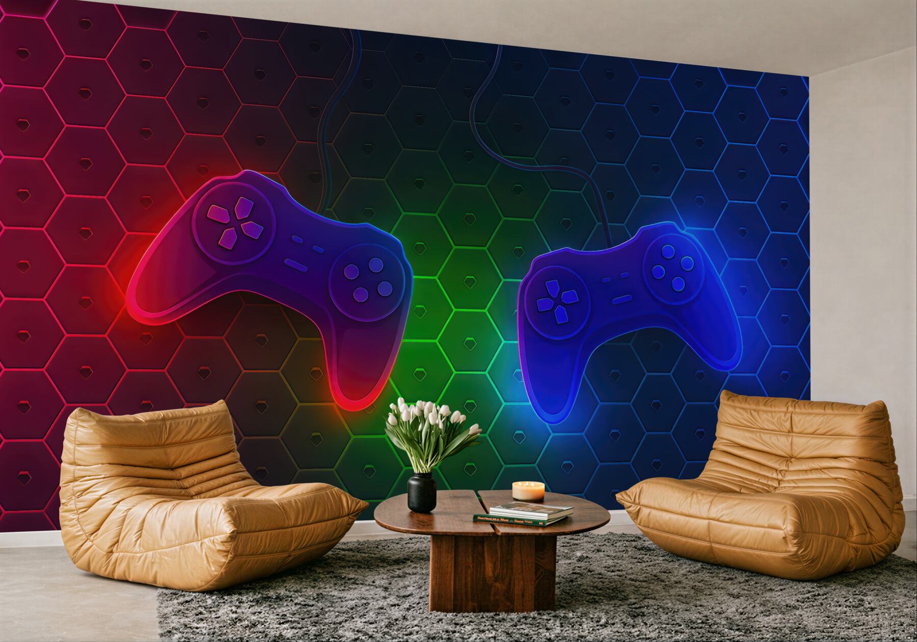Fototapeta neonowe pady na geometrycznym tle