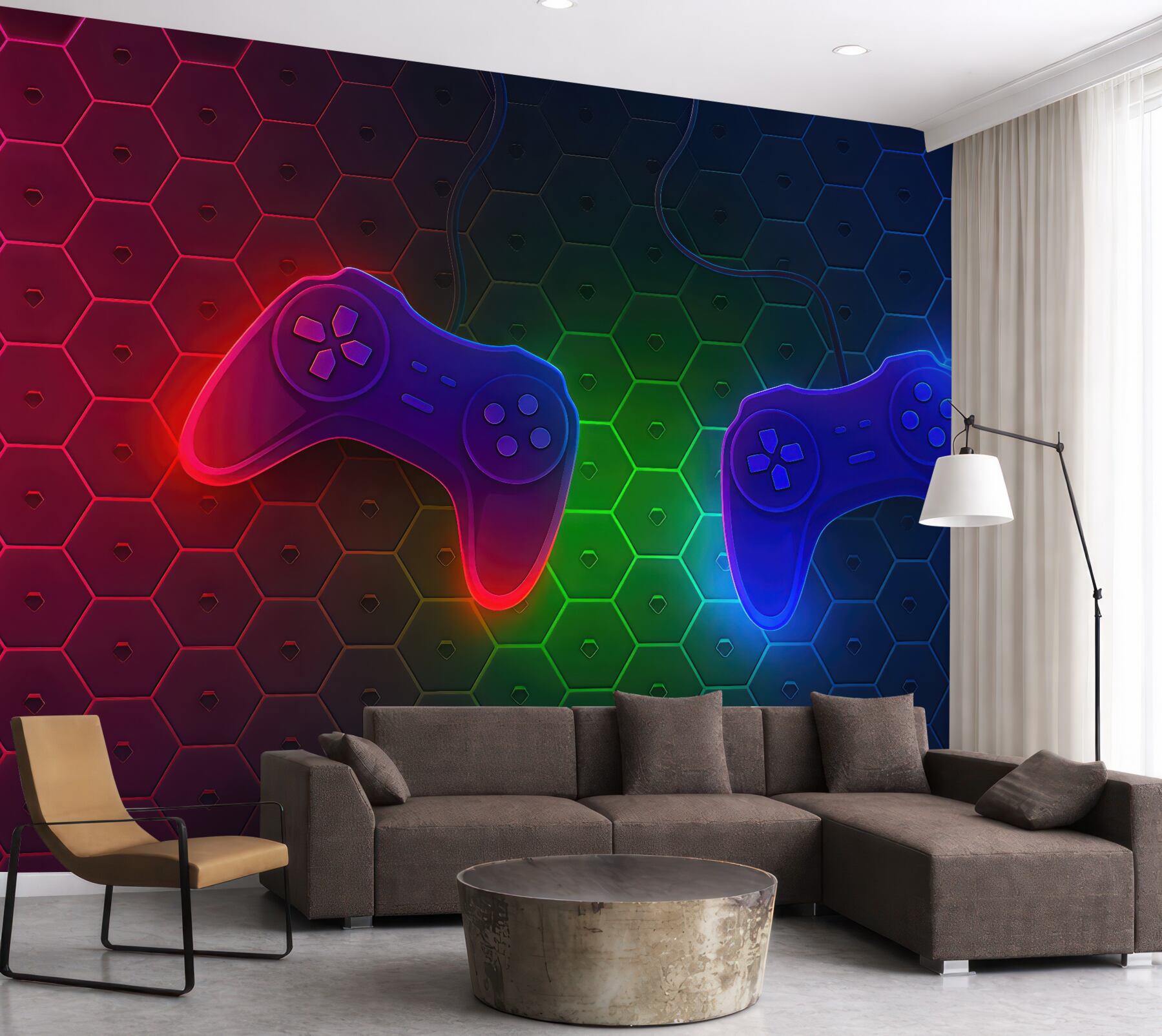 Fototapeta neonowe pady na geometrycznym tle