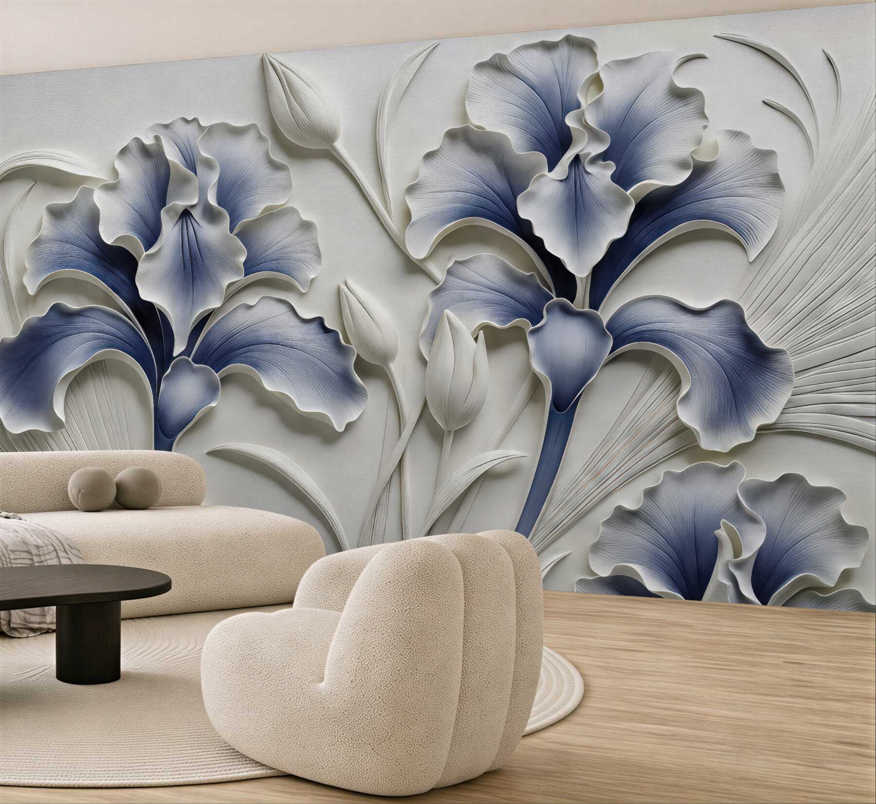 Fototapeta niebieskie irysy w eleganckim reliefie