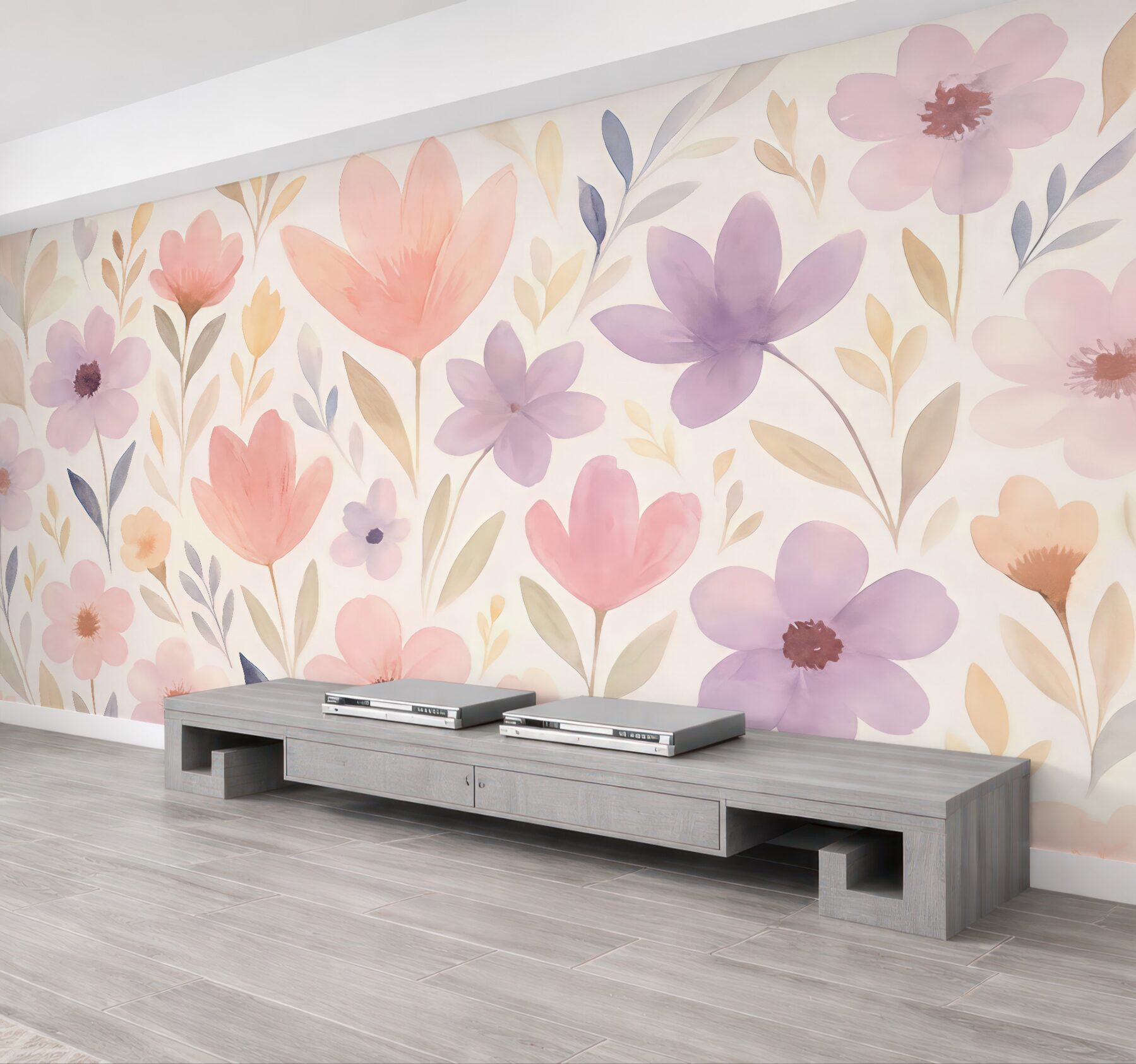 Fototapeta pastelowa łąka kwiatów akwarela