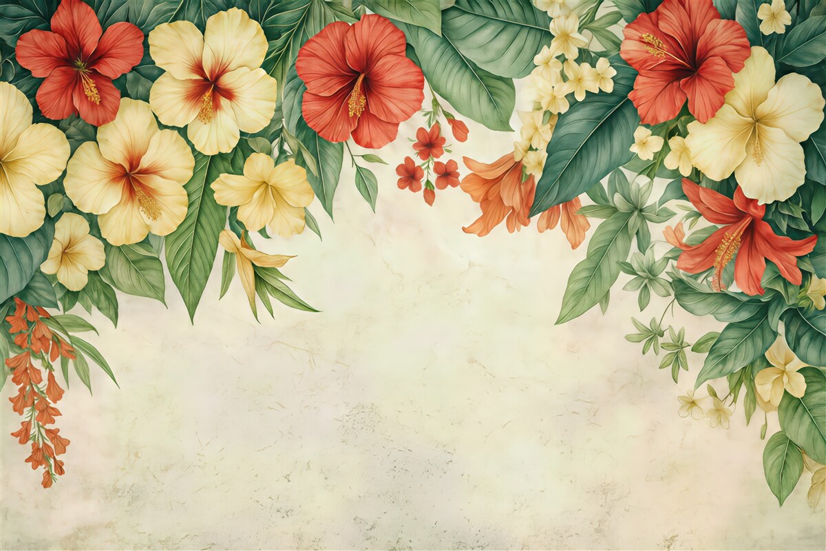 Fototapeta tropikalne hibiskusy w ciepłych barwach
