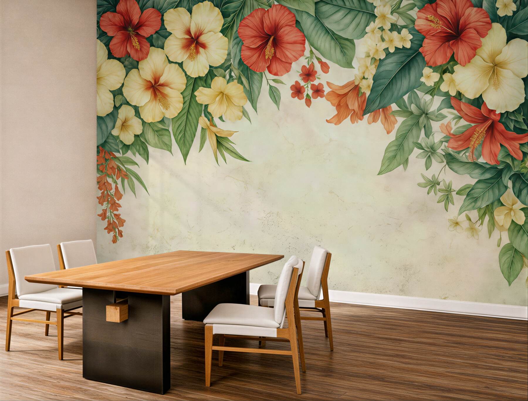Fototapeta tropikalne hibiskusy w ciepłych barwach