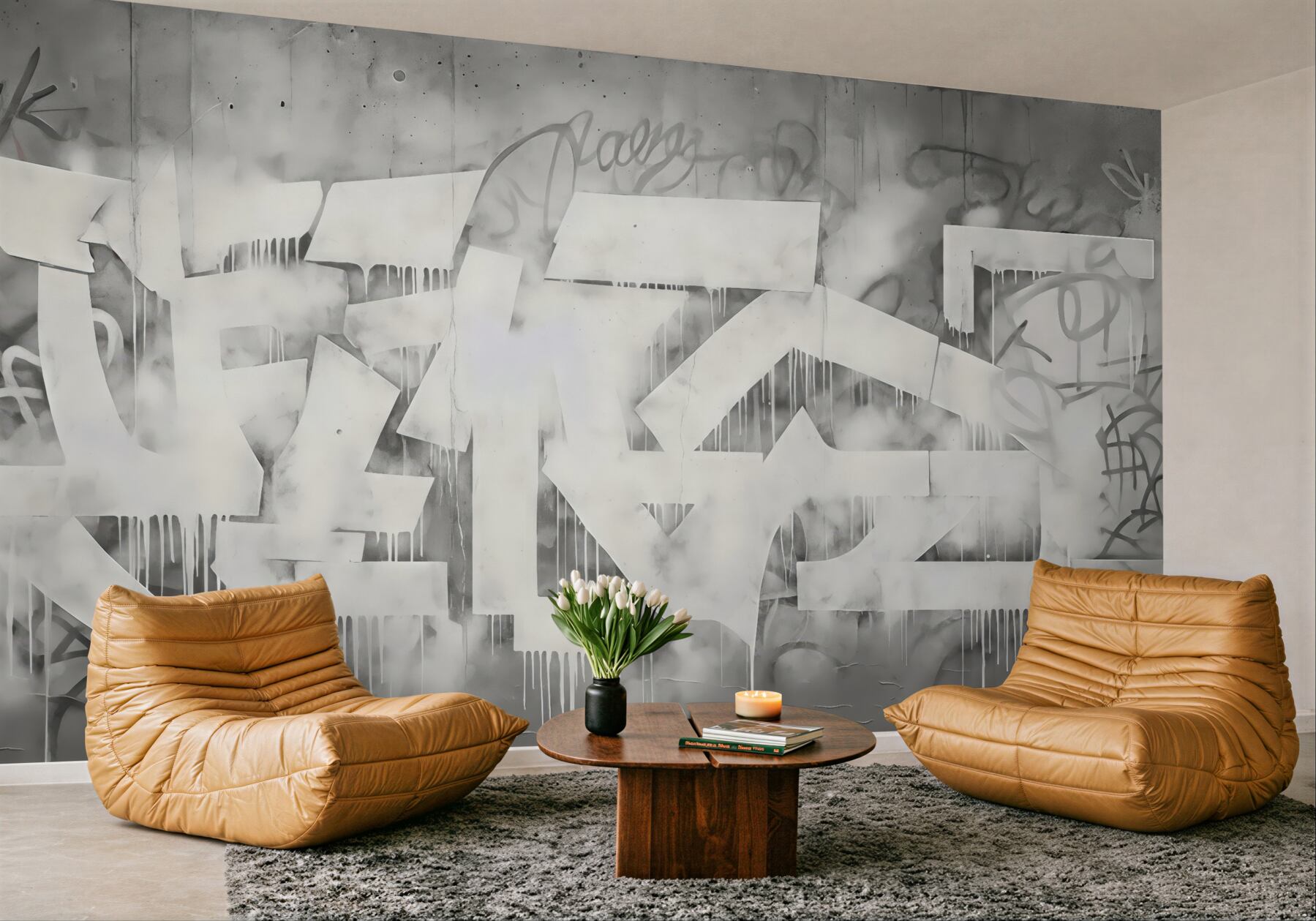 Fototapeta miejski graffiti w szarej mgle