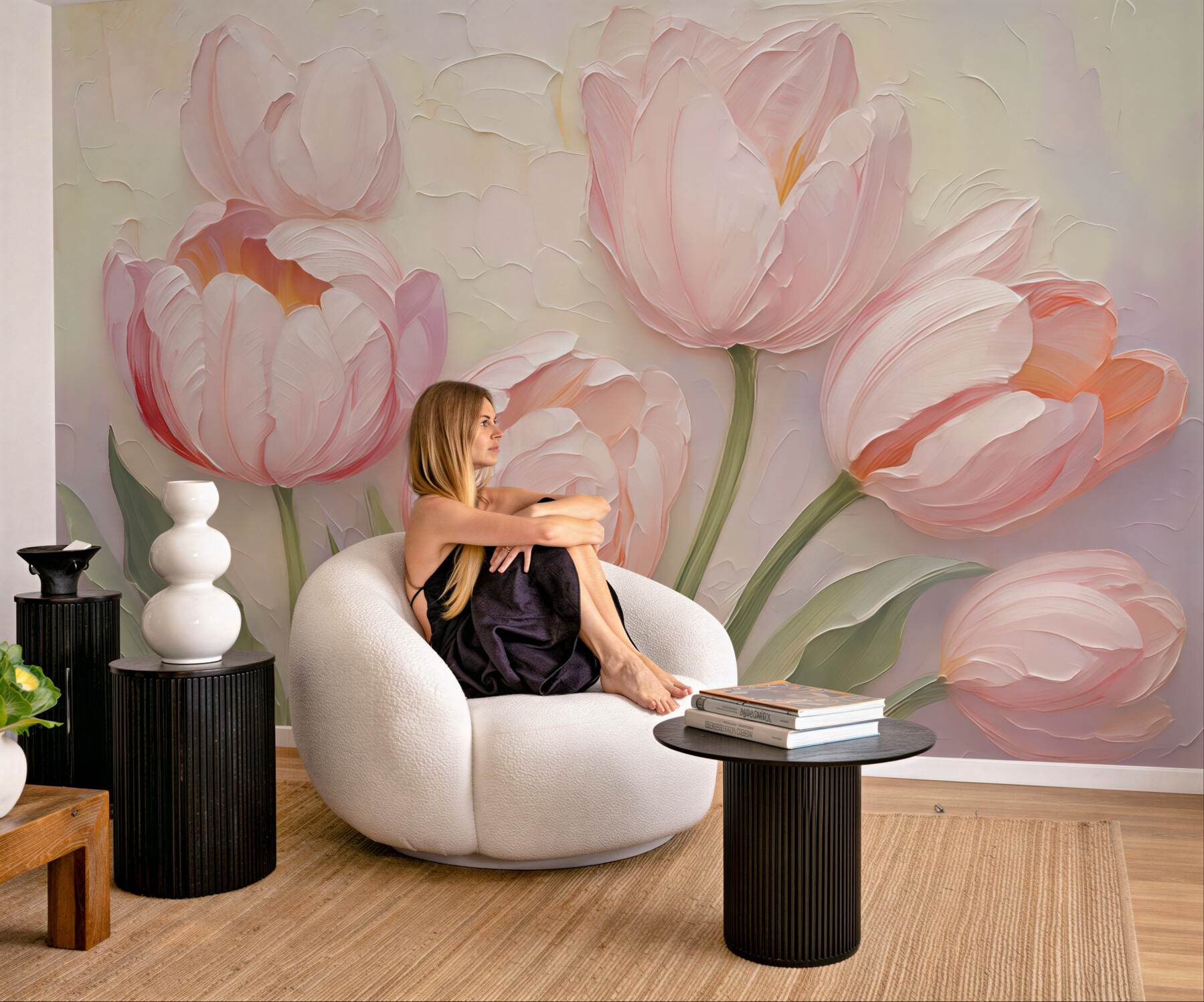 Fototapeta pudrowe tulipany w romantycznym rozkwicie