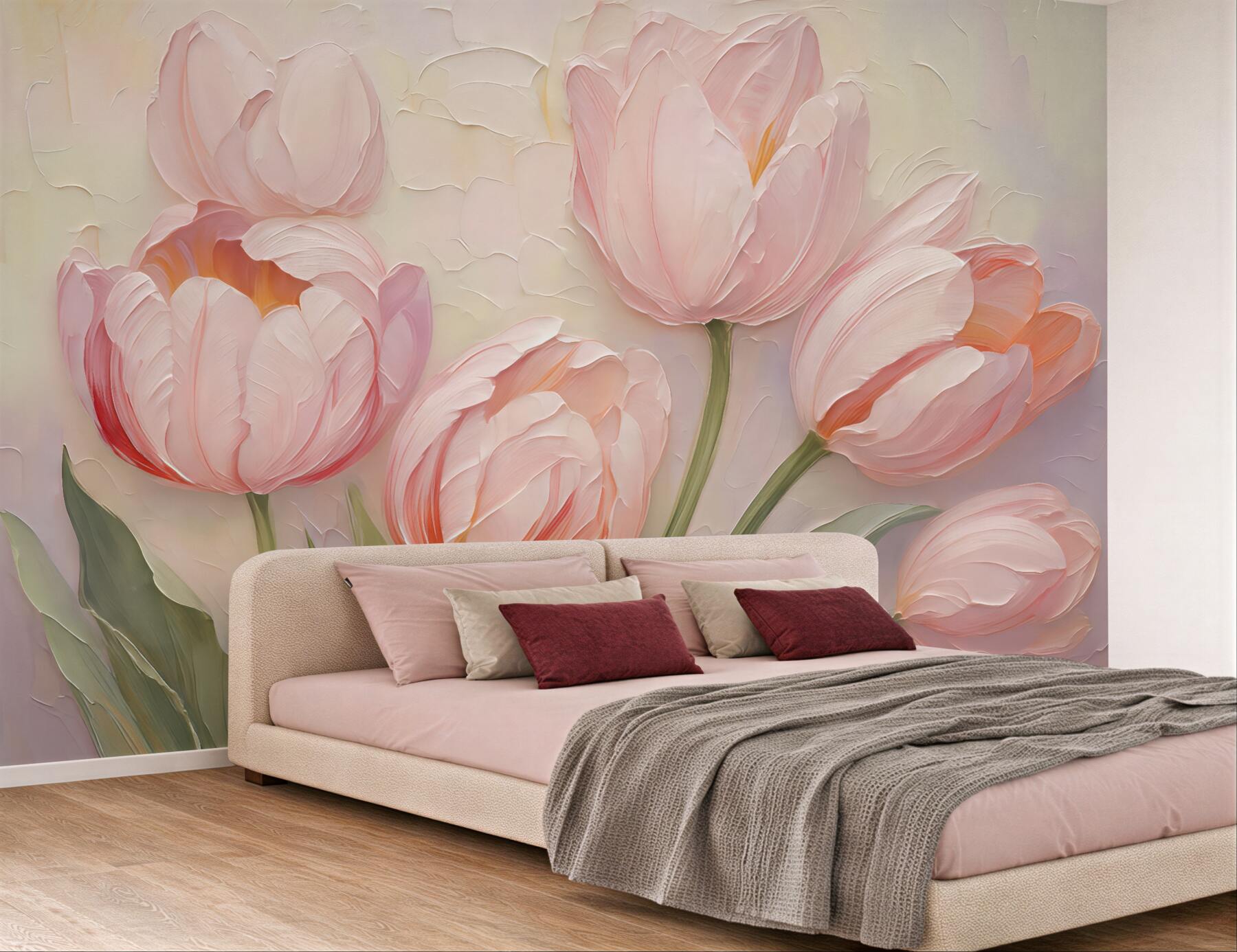 Fototapeta pudrowe tulipany w romantycznym rozkwicie