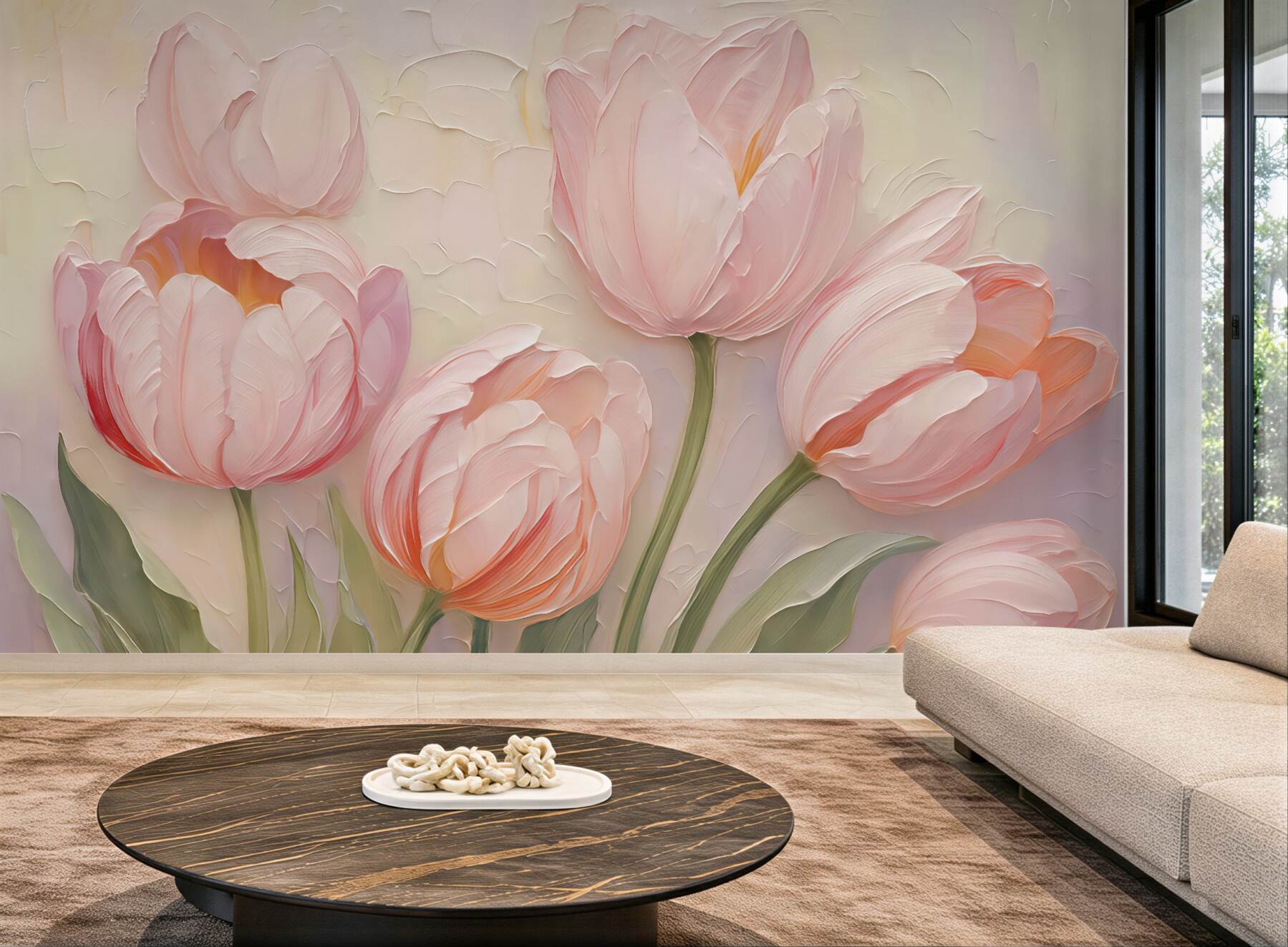 Fototapeta pudrowe tulipany w romantycznym rozkwicie