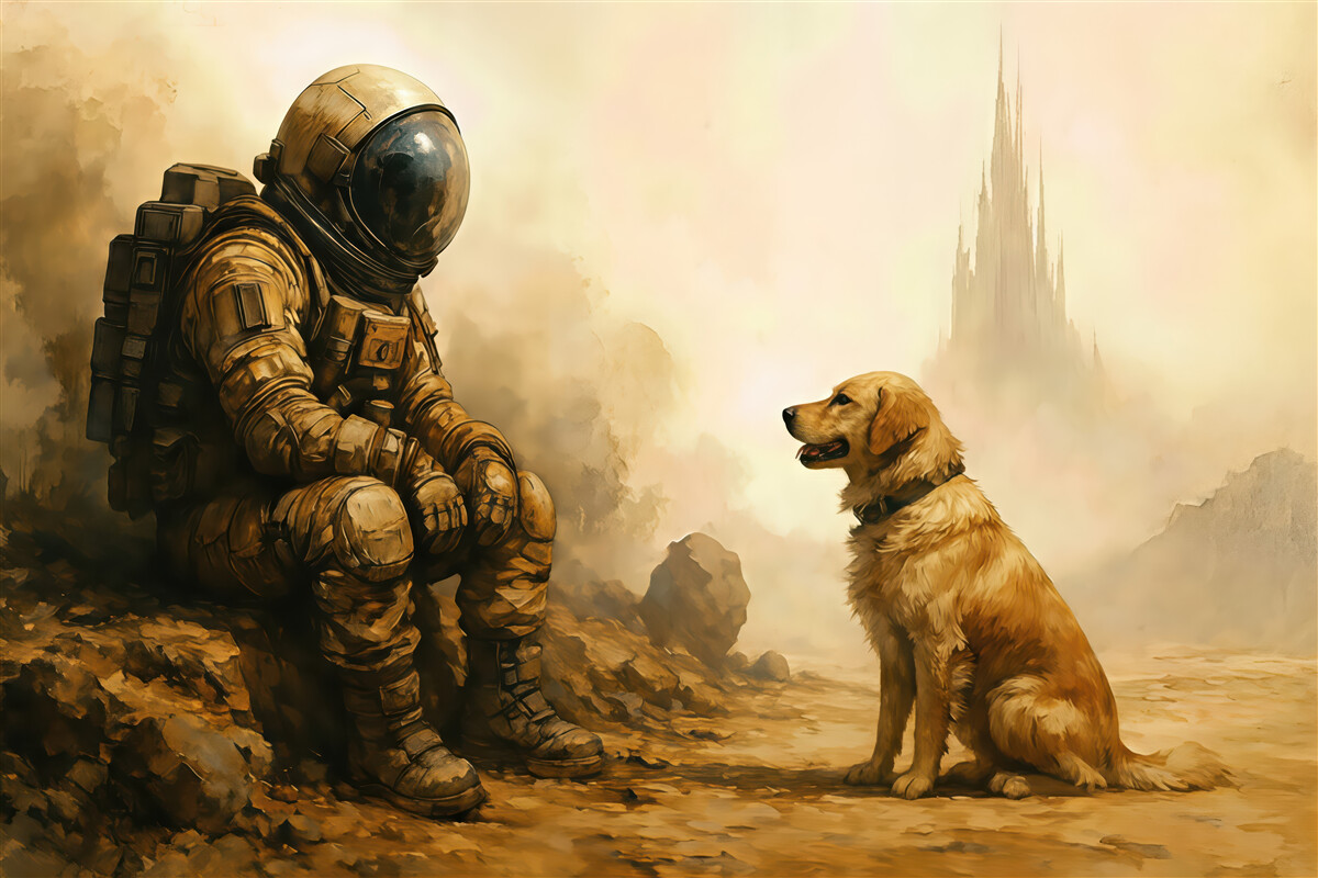 Fototapeta kosmiczna przyjaźń astronauty i psa