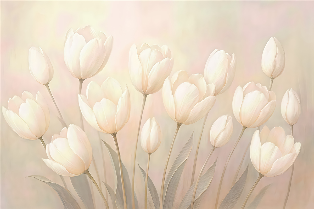 Fototapeta kremowe tulipany w pastelowej poświacie