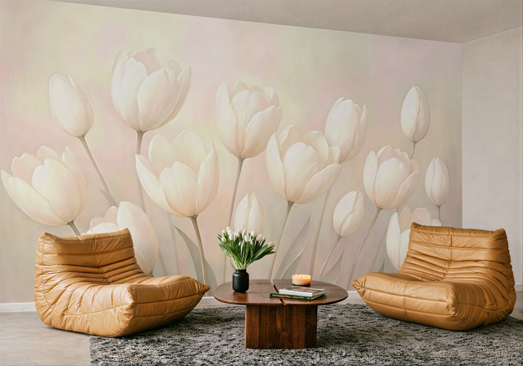 Fototapeta kremowe tulipany w pastelowej poświacie