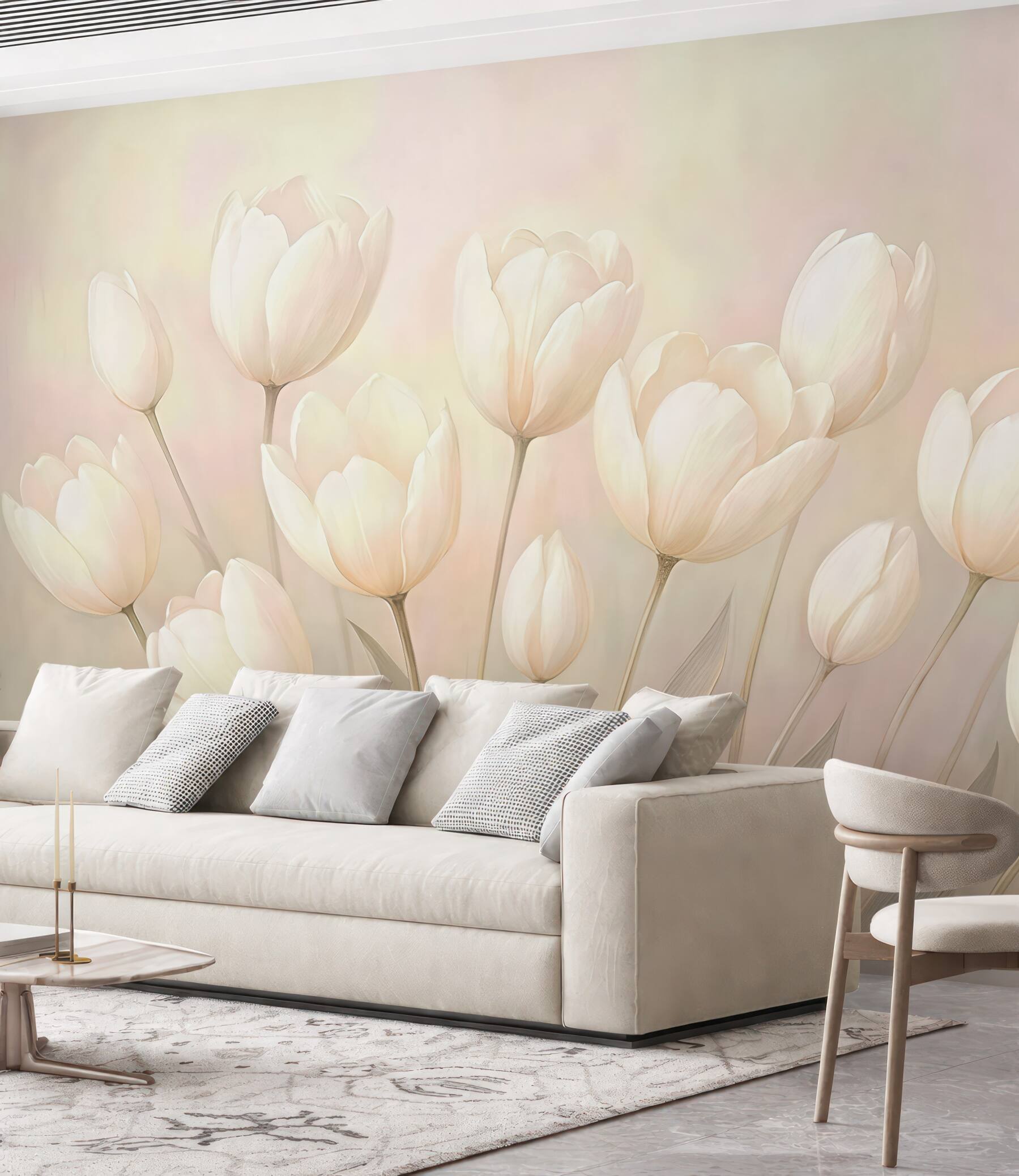 Fototapeta kremowe tulipany w pastelowej poświacie