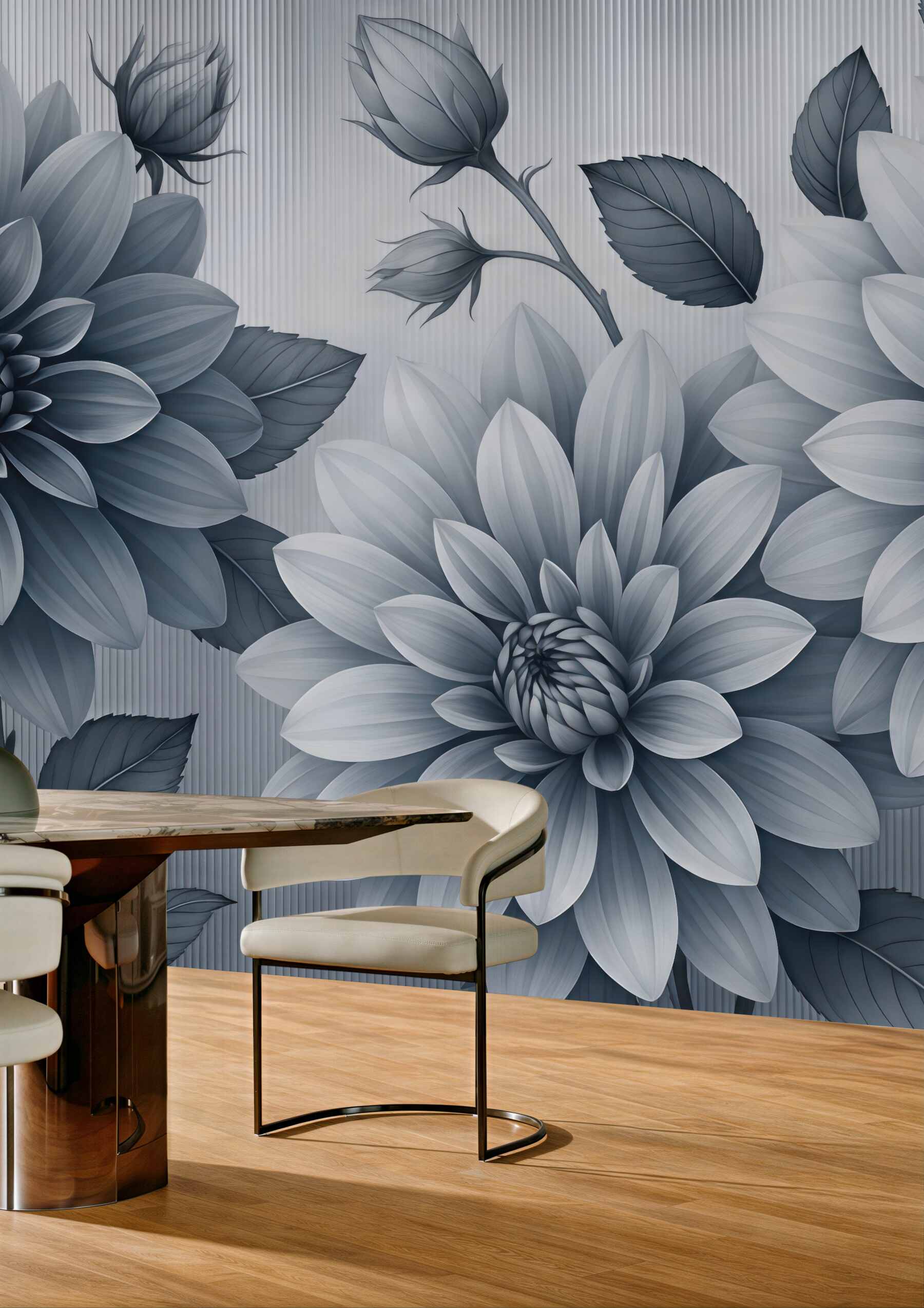 Fototapeta eleganckie grafitowe dalie w rozkwicie