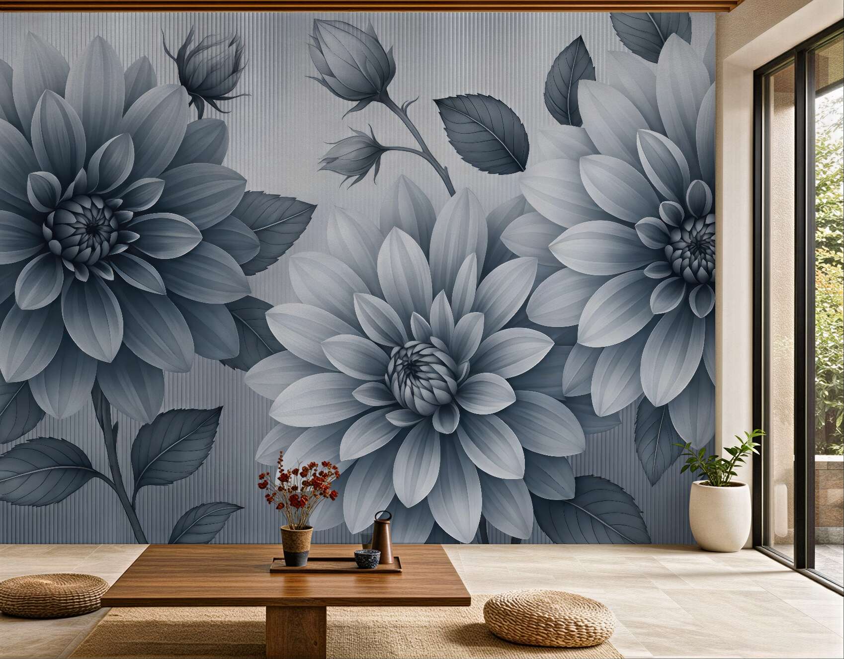Fototapeta eleganckie grafitowe dalie w rozkwicie