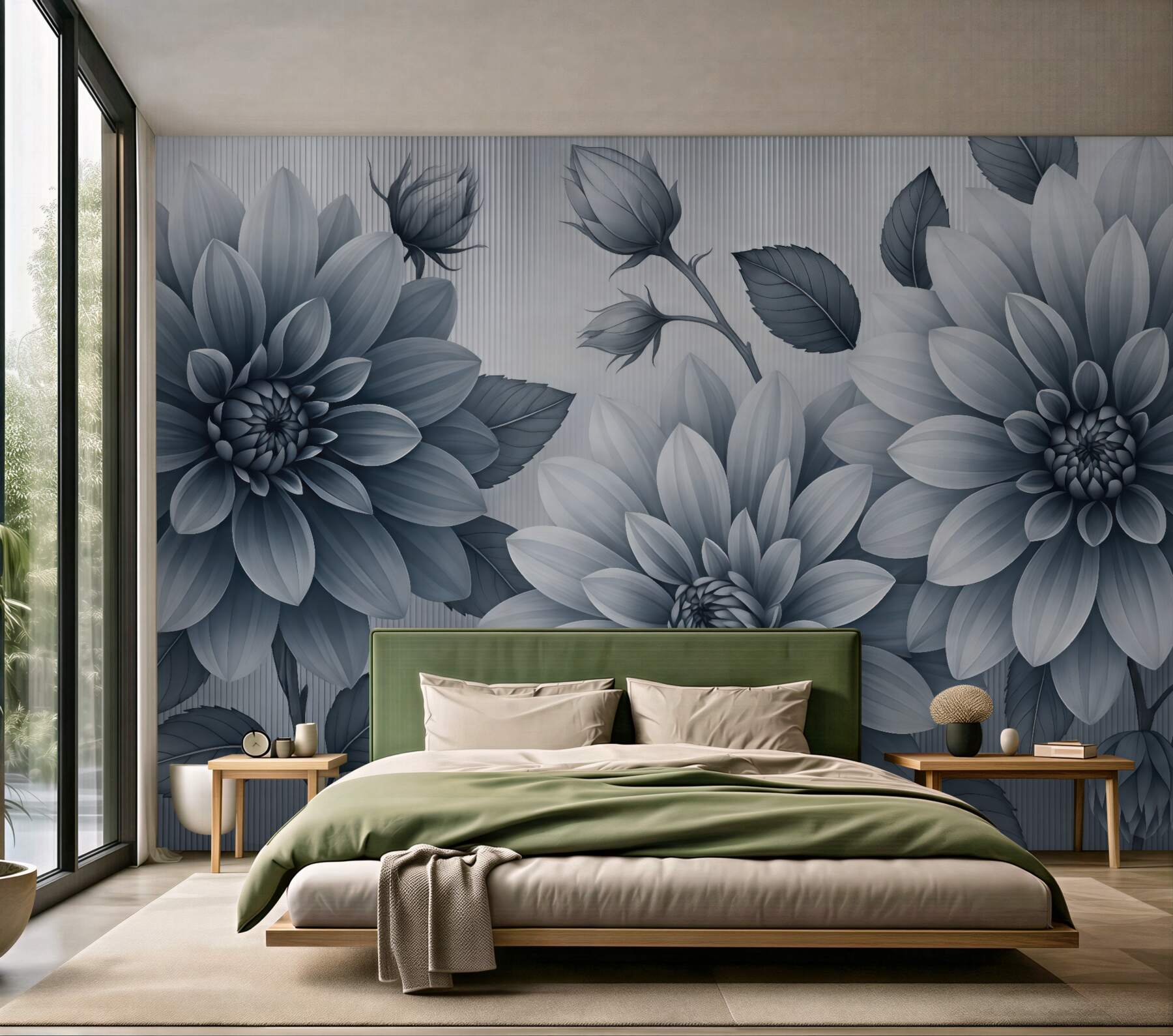 Fototapeta eleganckie grafitowe dalie w rozkwicie