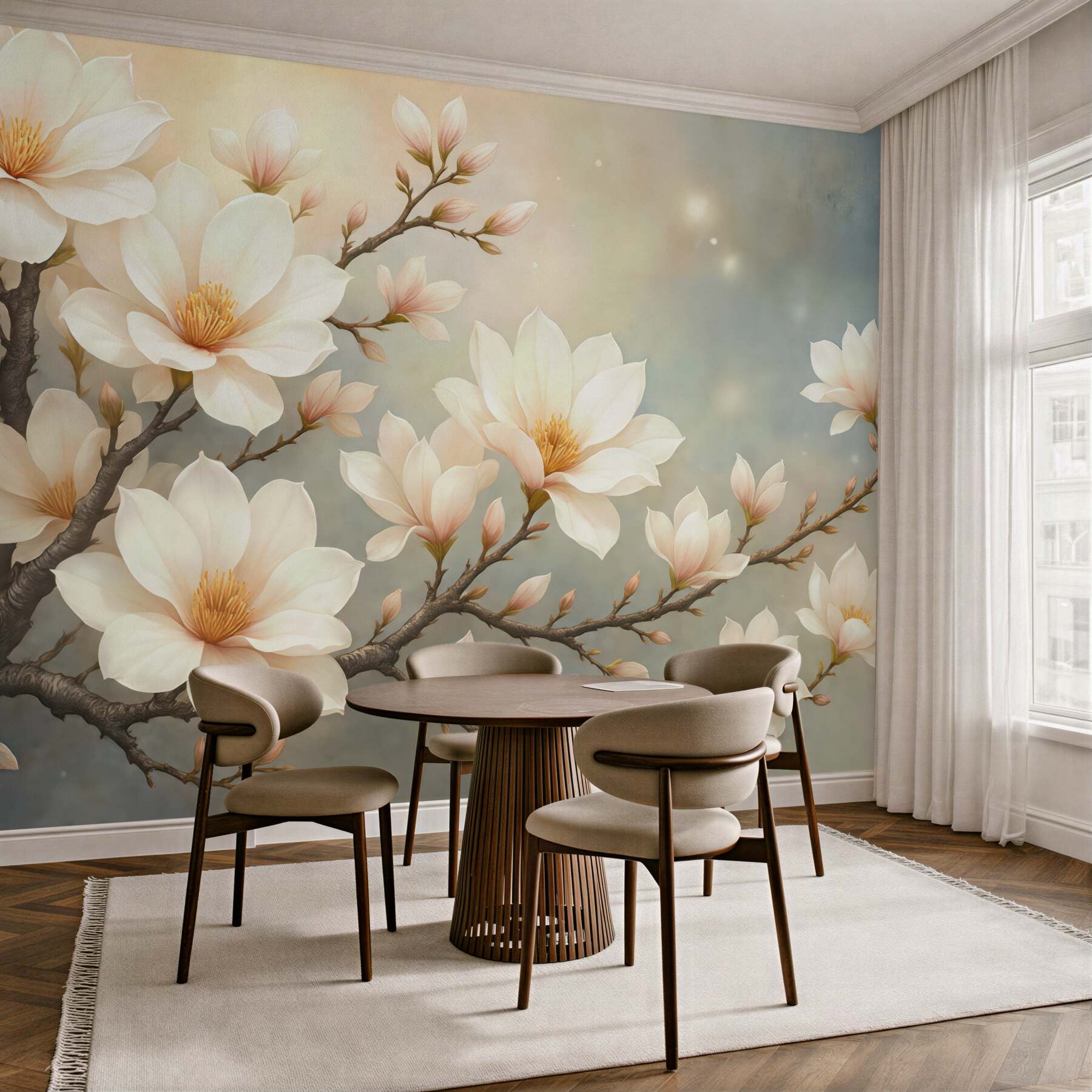 Fototapeta kremowe magnolie w złotym blasku