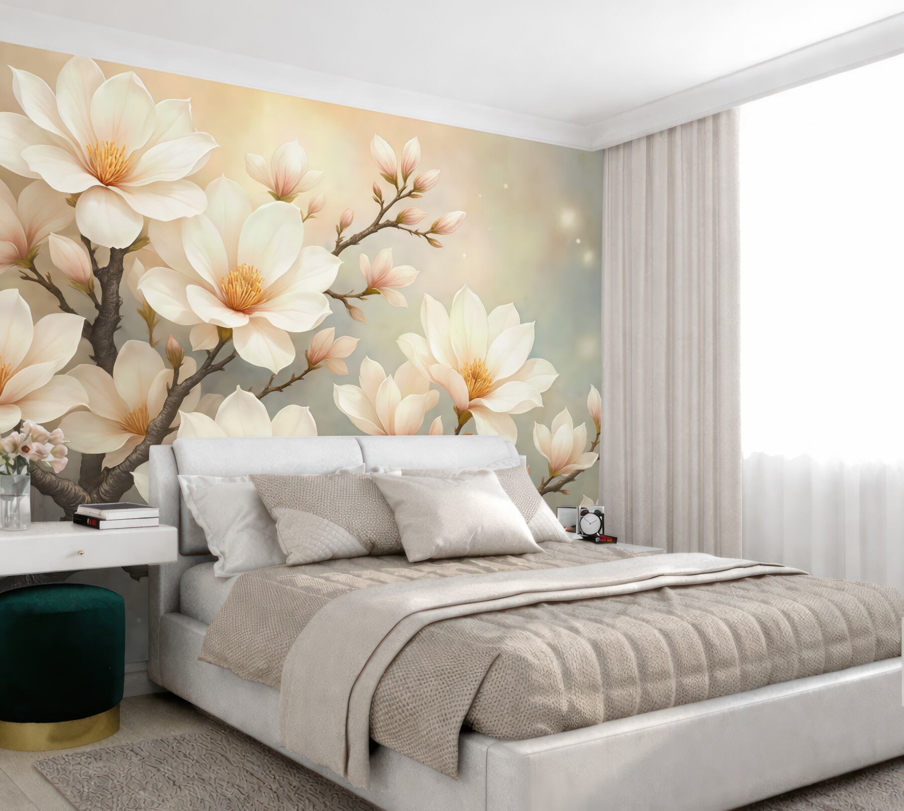 Fototapeta kremowe magnolie w złotym blasku