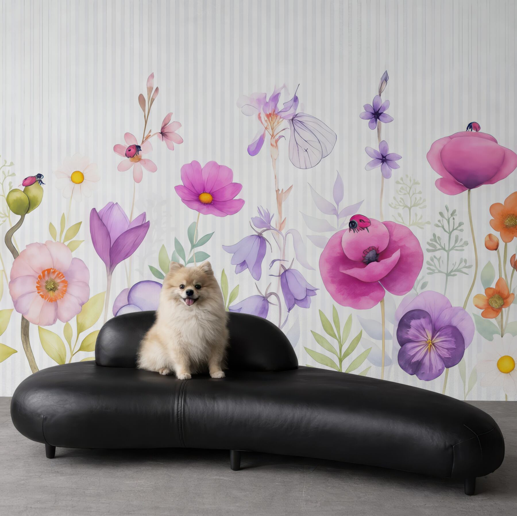 Fototapeta bajkowe kwiaty z biedronkami na paskach