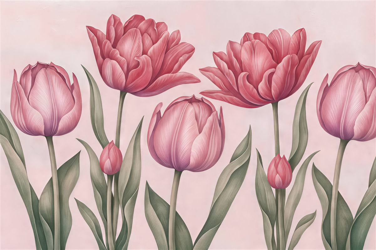 Fototapeta różowe tulipany w delikatnym rozkwicie