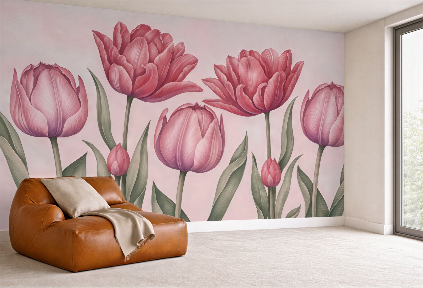 Fototapeta różowe tulipany w delikatnym rozkwicie