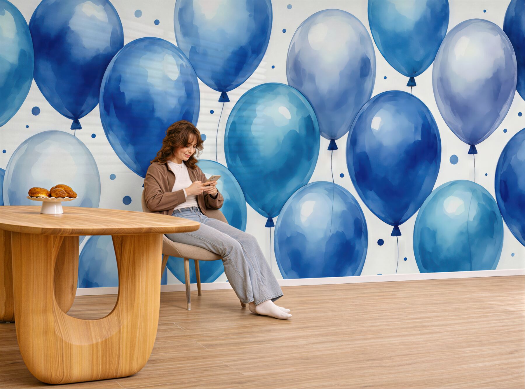 Fototapeta niebieskie balony w akwarelowym stylu