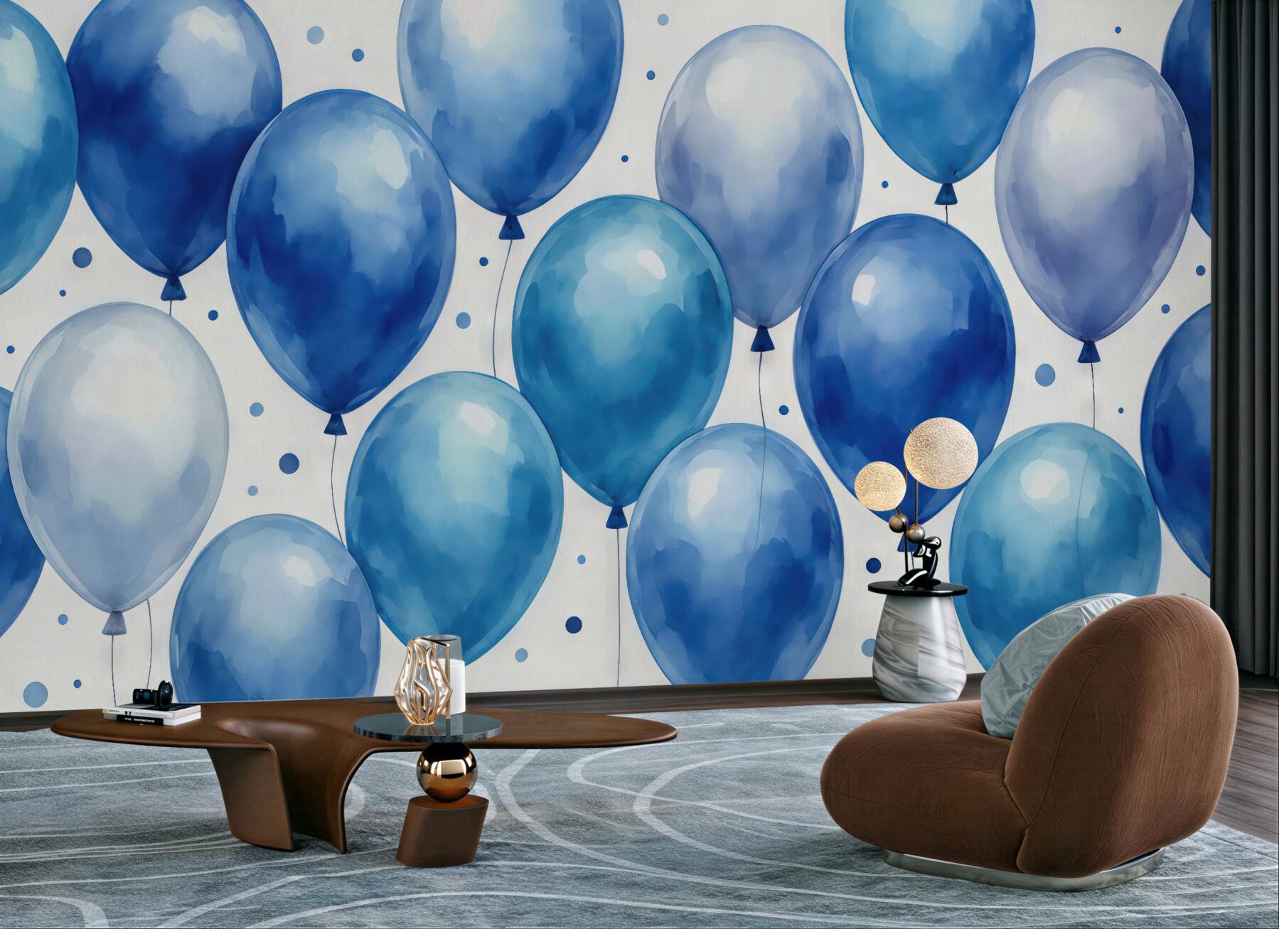 Fototapeta niebieskie balony w akwarelowym stylu