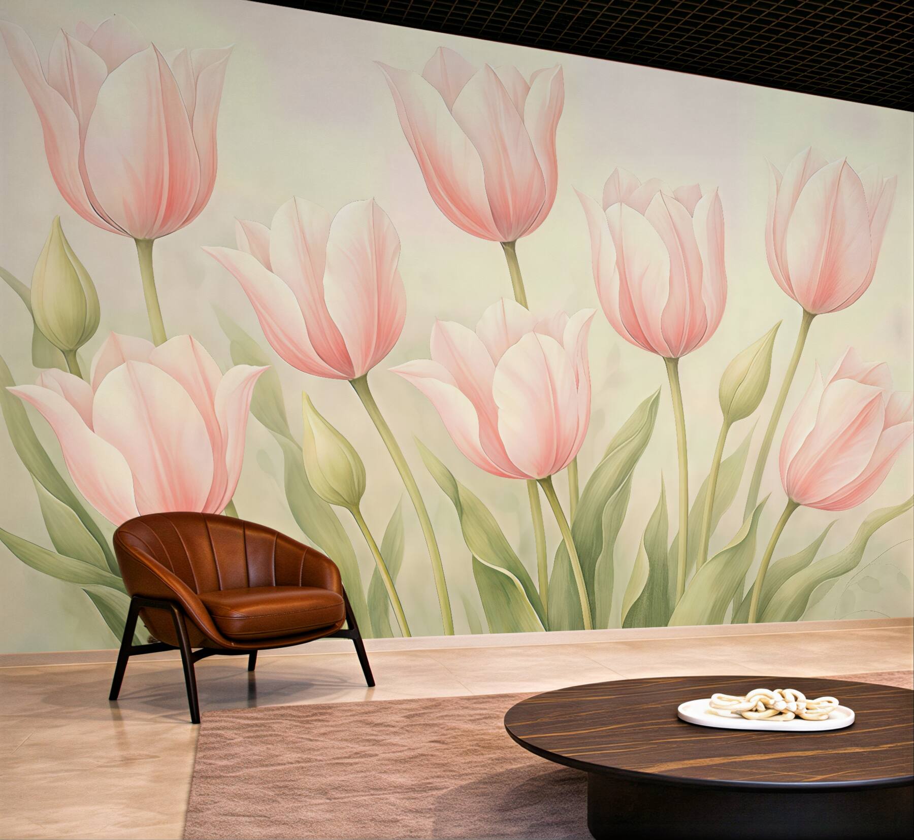 Fototapeta pudrowe tulipany w delikatnym świetle